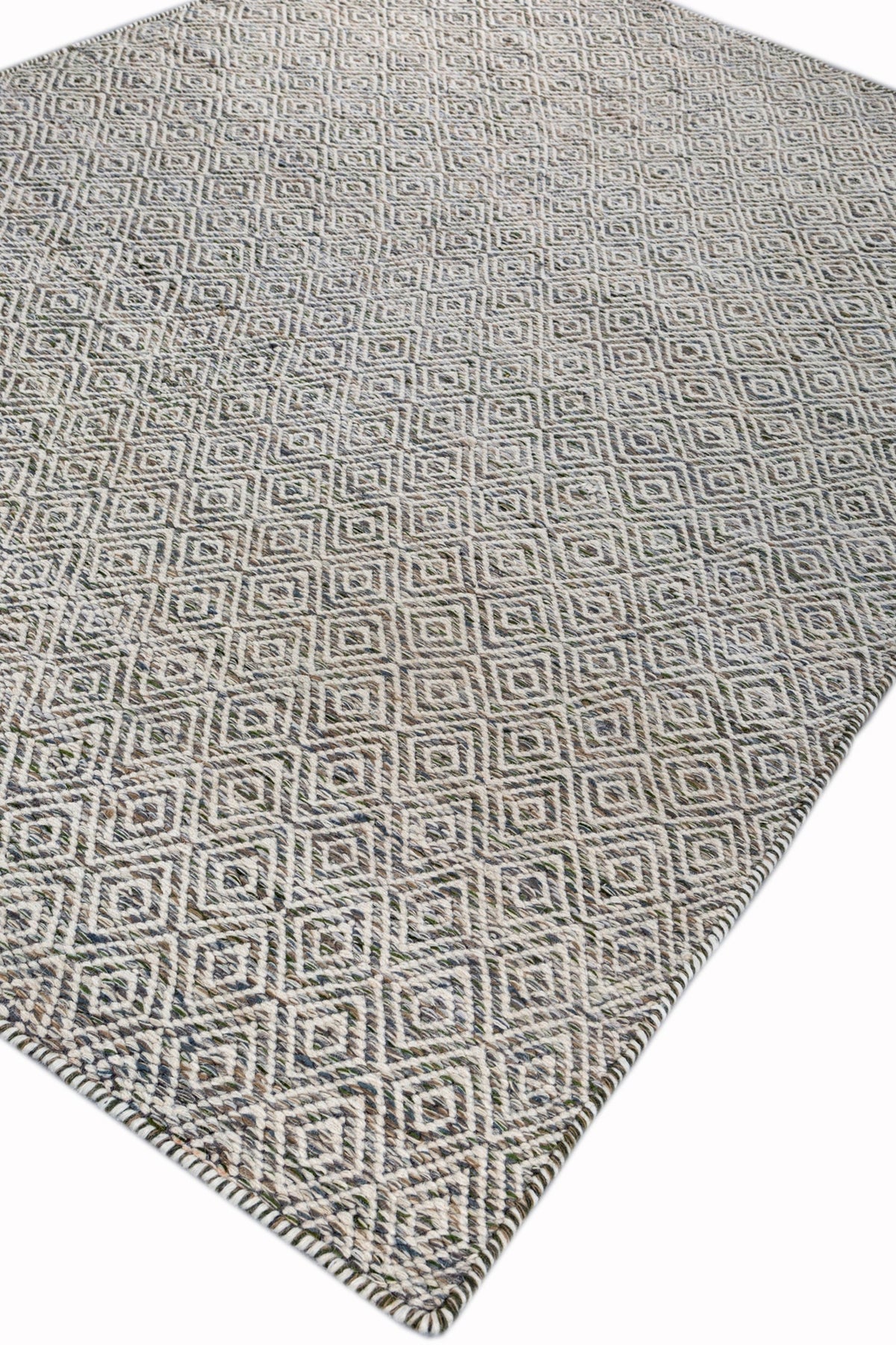 Jaipur Rugs Soft Diamond 6X9 Feet Rug| Deep Green & Undyed White Hand Knotted Dhurrie Carpet For Living Room