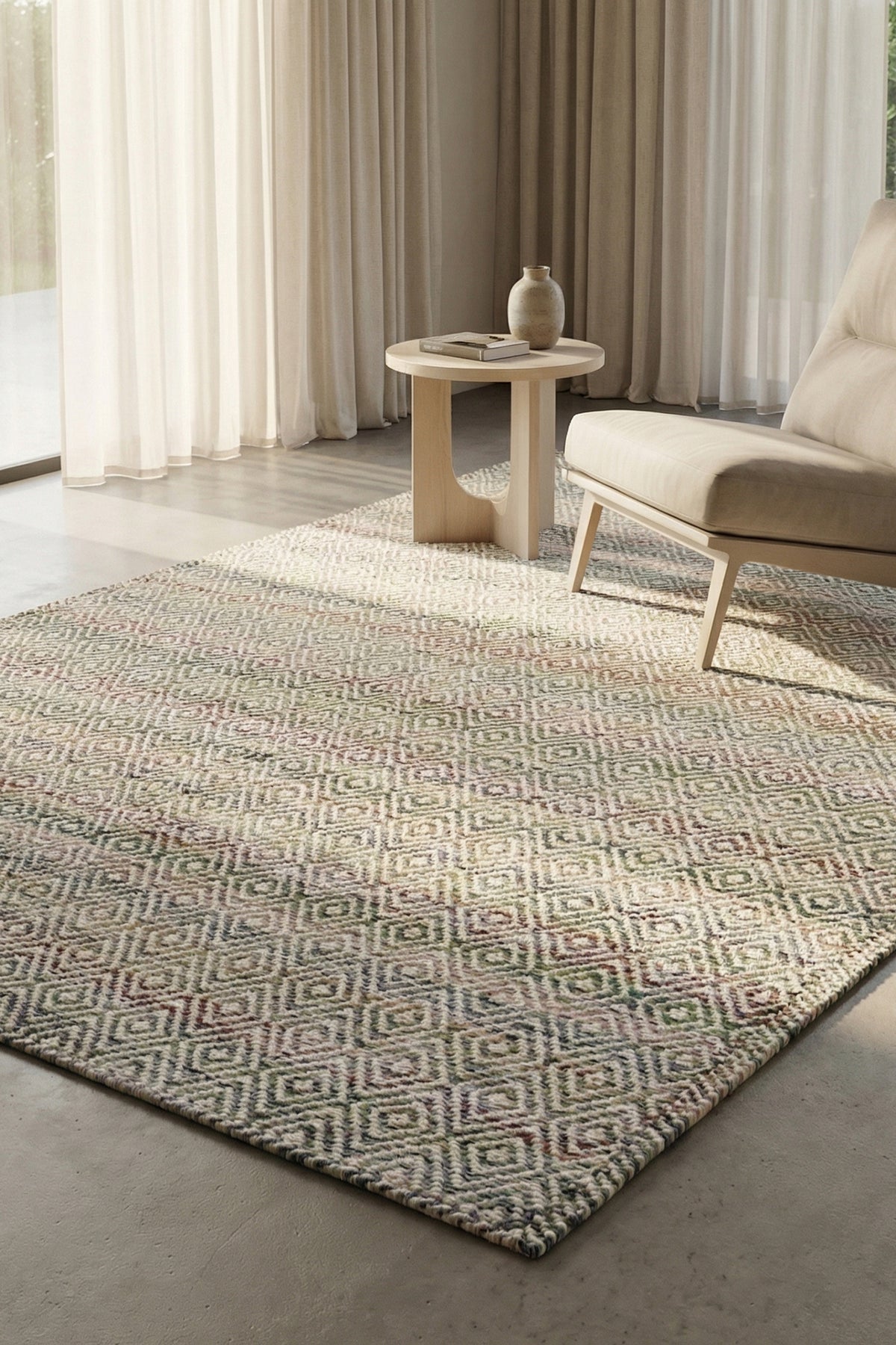 Jaipur Rugs Soft Diamond 6X9 Feet Rug| Medium Sea Green & Undyed White Hand Knotted Dhurrie Carpet For Living Room
