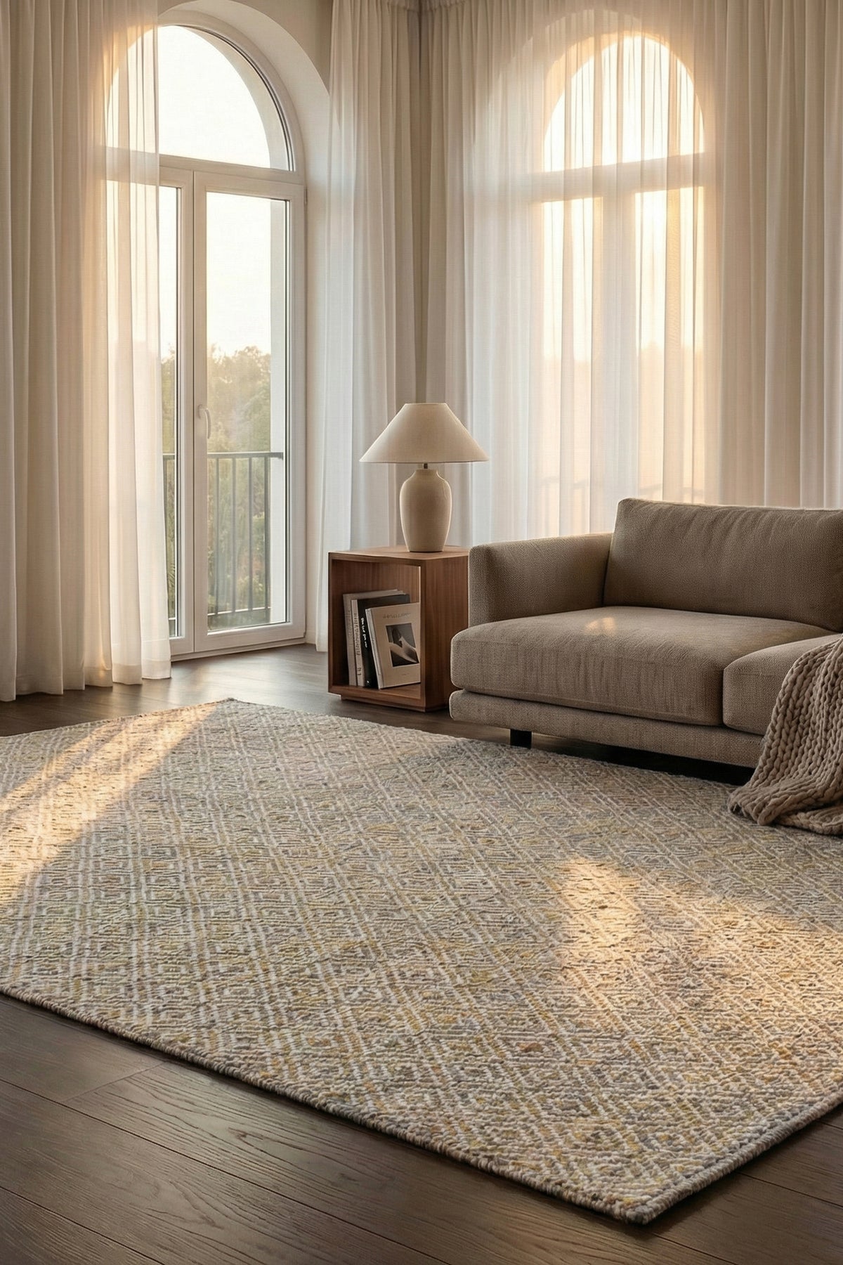 Jaipur Rugs Soft Diamond 6X9 Feet Rug| Savannah Green & Undyed White Hand Knotted Dhurrie Carpet For Living Room