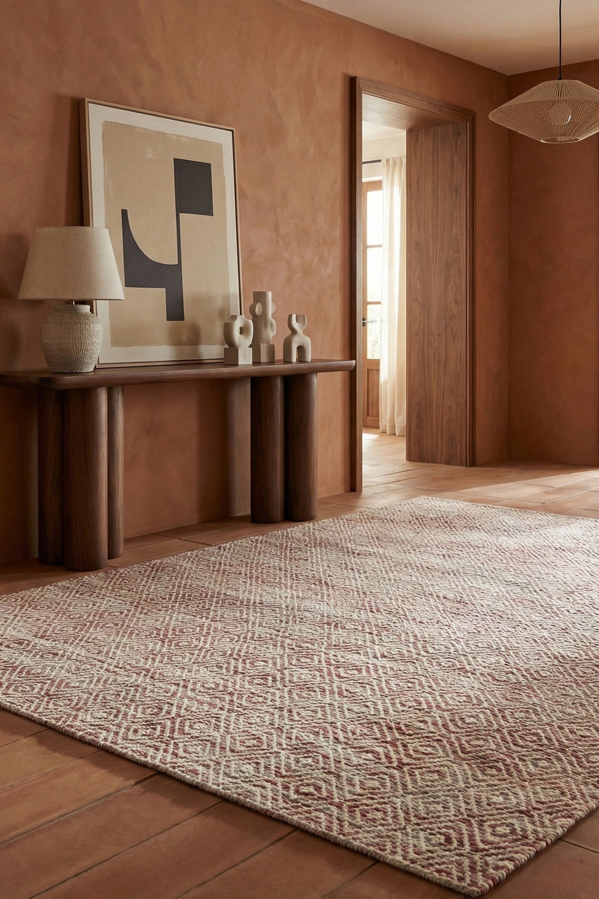 Jaipur Rugs Soft Diamond 6X9 Feet Rug| Mineral & Velvet Red Hand Knotted Dhurrie Carpet For Living Room