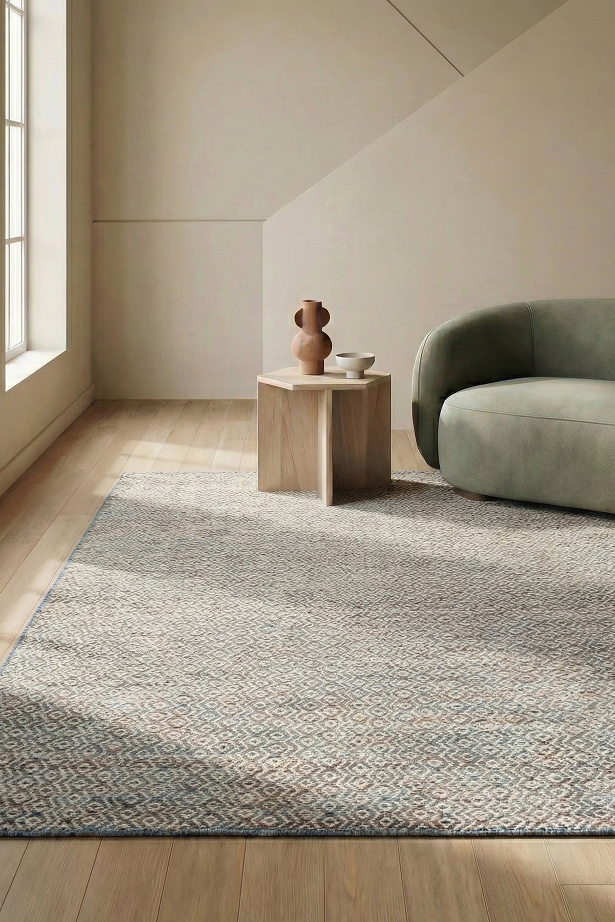 Jaipur Rugs Soft Diamond 6X9 Feet Rug| Milky Blue & Silver Ash Hand Knotted Dhurrie Carpet For Living Room