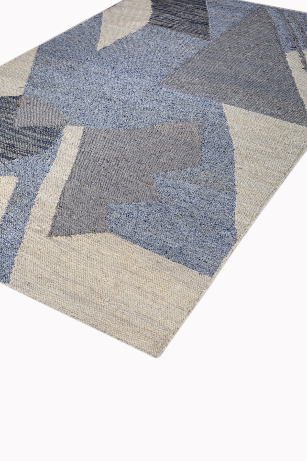 Jaipur Rugs Soft Geometric 5X8 Feet Rug| Silver Lake Blue & Silver Ash Hand Knotted Dhurrie Carpet For Living Room