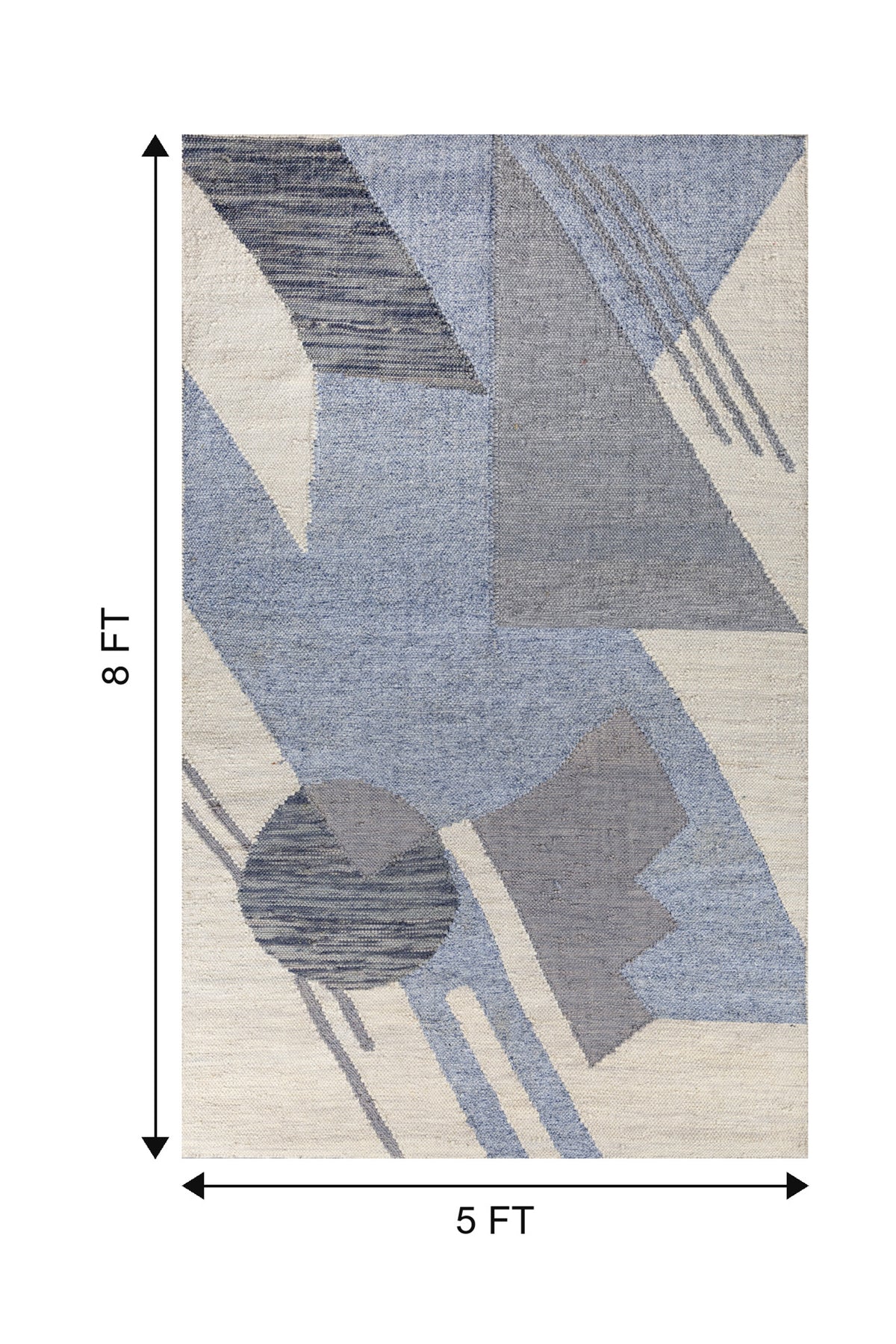 Jaipur Rugs Soft Geometric 5X8 Feet Rug| Silver Lake Blue & Silver Ash Hand Knotted Dhurrie Carpet For Living Room