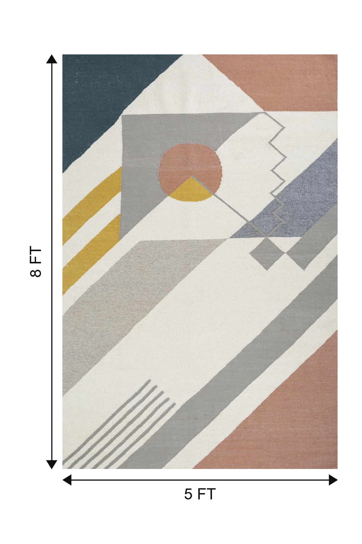 Jaipur Rugs Soft Geomatric 5X8 Feet Rug| Undyed White & Medium Gray Hand Knotted Dhurrie Carpet For Living Room