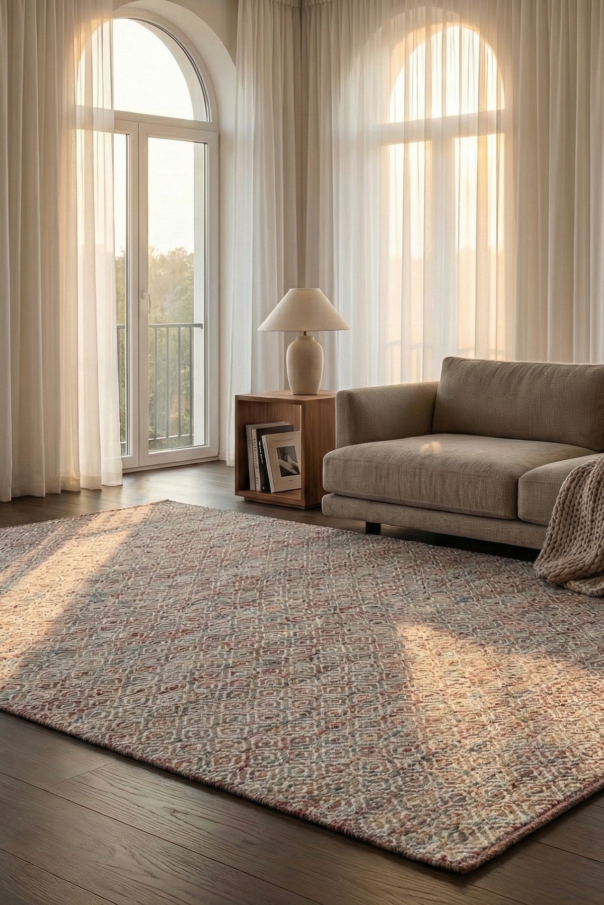 Jaipur Rugs Soft Diamond 6X9 Feet Rug| Velvet Red & Undyed White Hand Knotted Dhurrie Carpet For Living Room