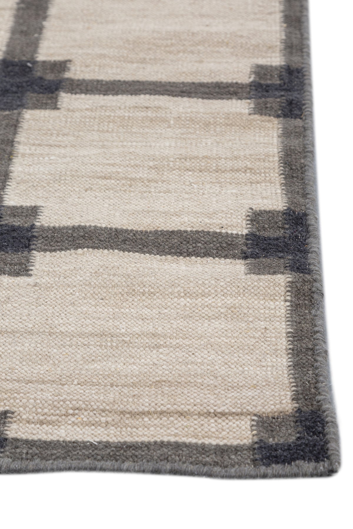 Jaipur Rugs Soft Geometric Grid 5X8 Feet Rug| Soft Beige & Charcoal Slate Hand Knotted Dhurrie Carpet For Living Room