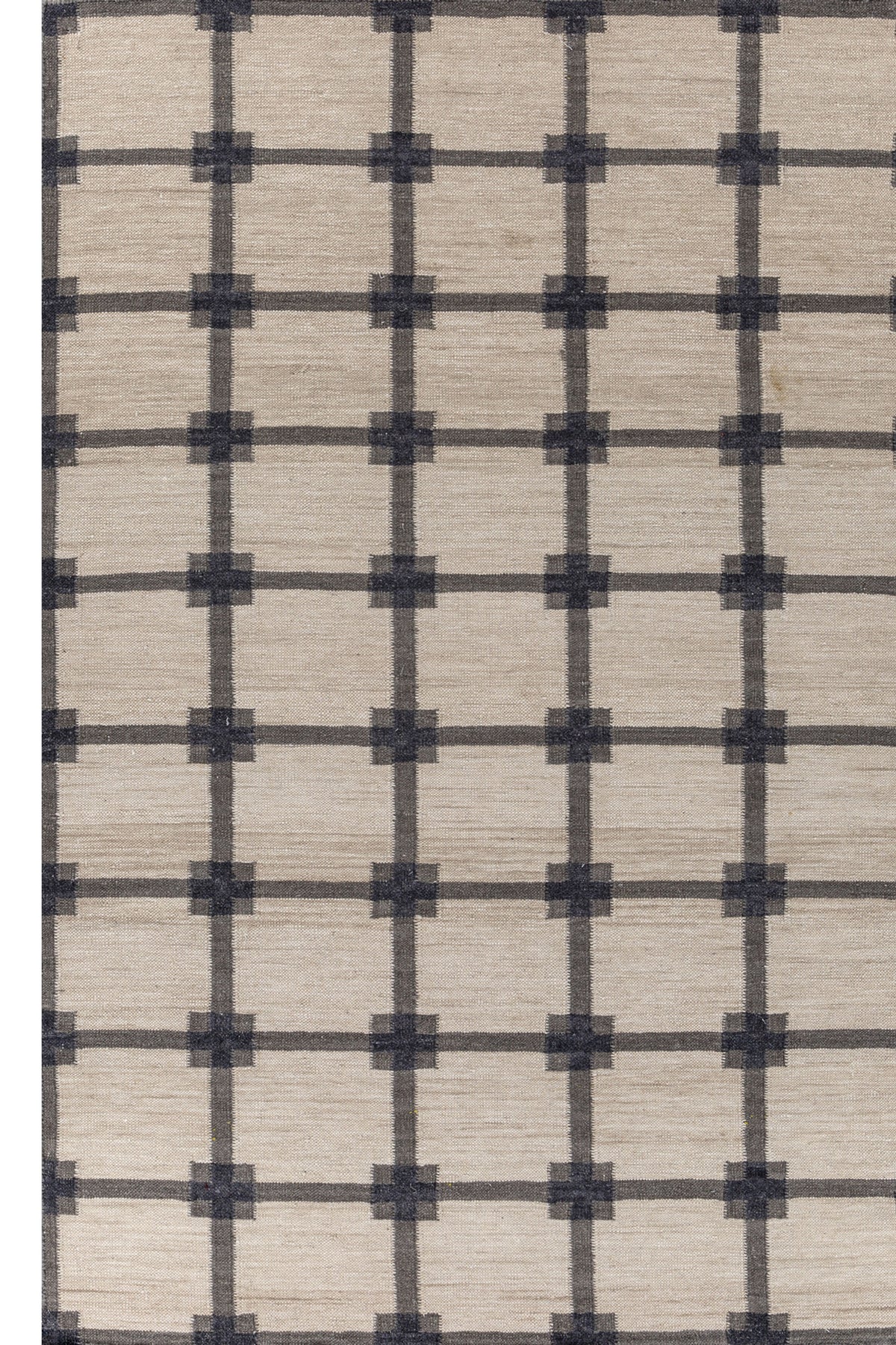 Jaipur Rugs Soft Geometric Grid 5X8 Feet Rug| Soft Beige & Charcoal Slate Hand Knotted Dhurrie Carpet For Living Room