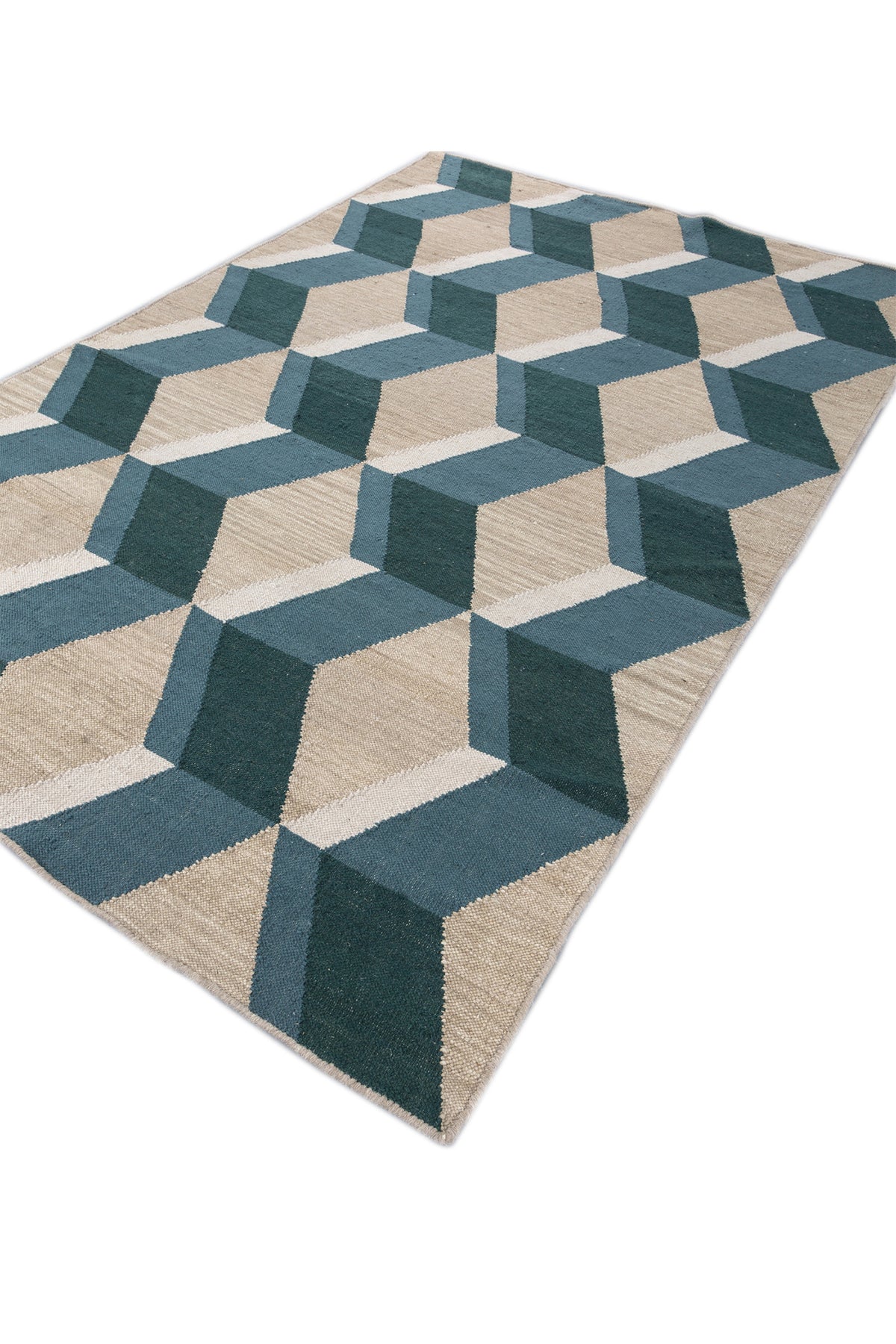 Jaipur Rugs Soft Isomatric Cube 5X8 Feet Rug| Soft Beige & Capri Hand Knotted Dhurrie Carpet For Living Room