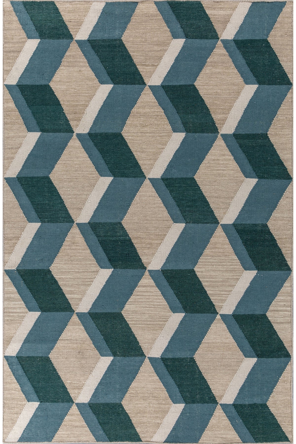 Jaipur Rugs Soft Isomatric Cube 5X8 Feet Rug| Soft Beige & Capri Hand Knotted Dhurrie Carpet For Living Room