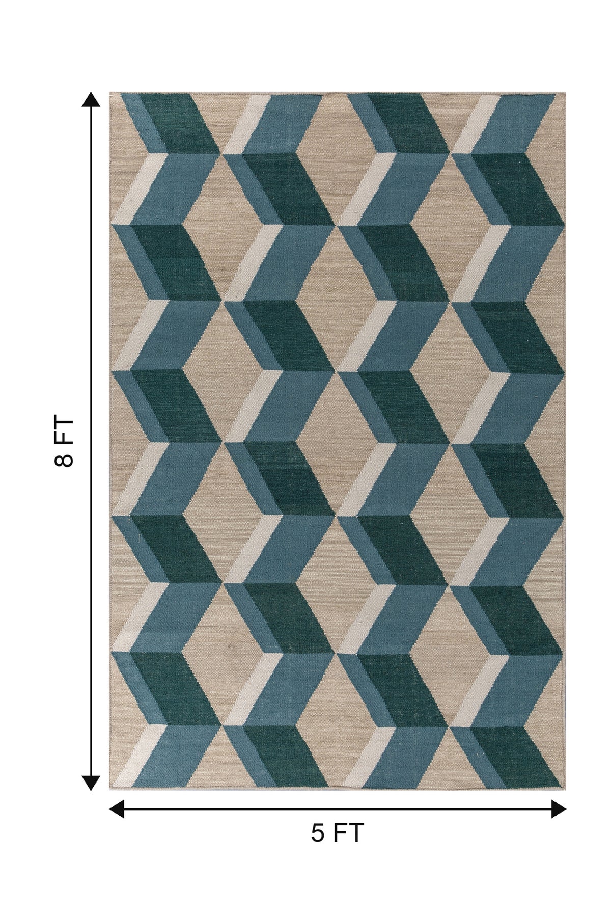 Jaipur Rugs Soft Isomatric Cube 5X8 Feet Rug| Soft Beige & Capri Hand Knotted Dhurrie Carpet For Living Room