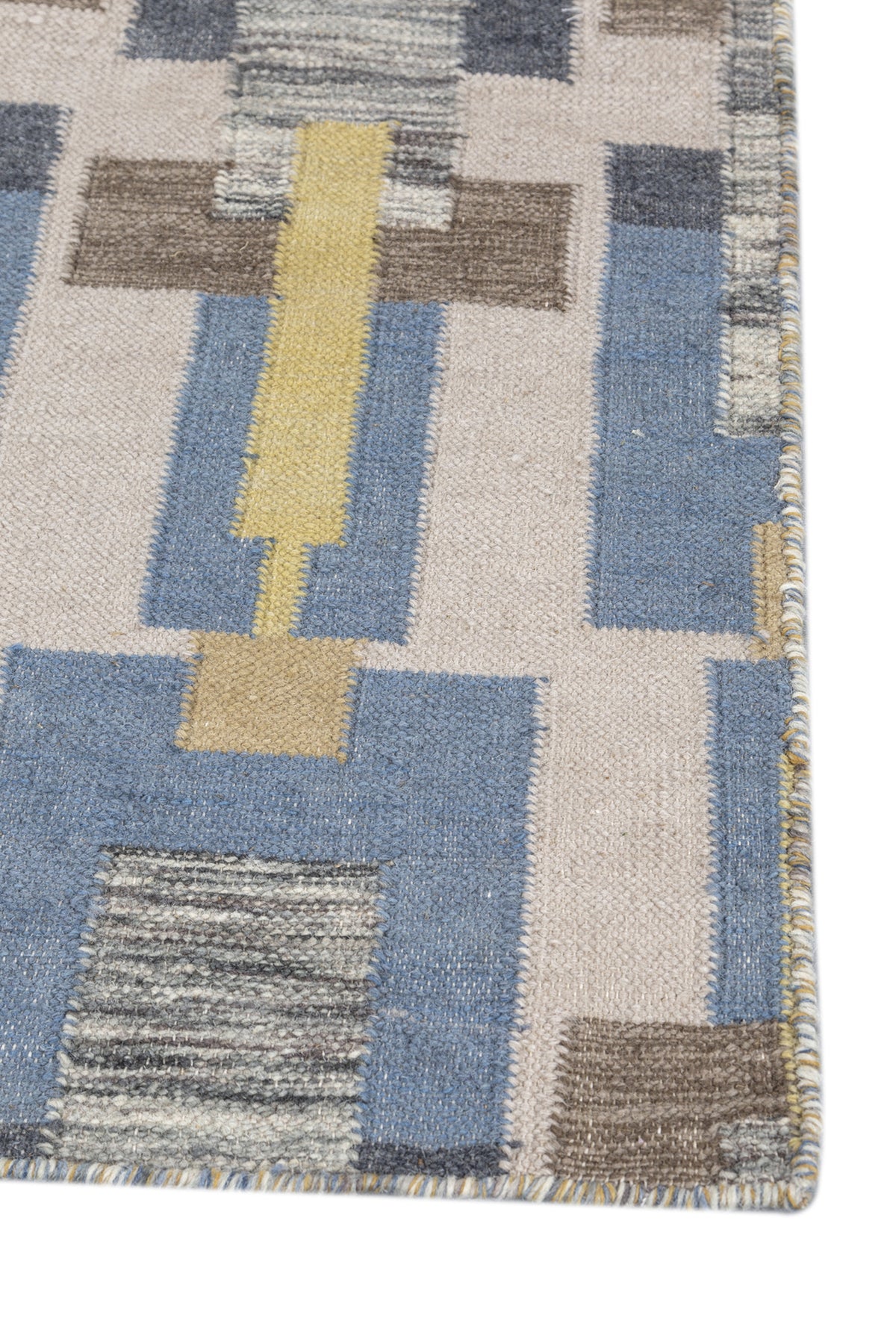 Jaipur Rugs Soft Geomatric 5X8 Feet Rug| Aegean Blue & Antique White Hand Knotted Dhurrie Carpet For Living Room