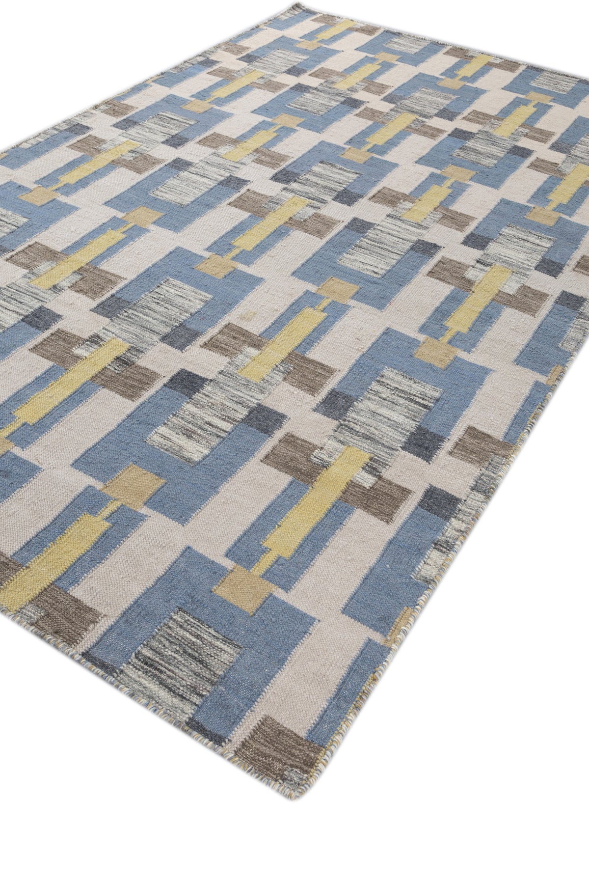 Jaipur Rugs Soft Geomatric 5X8 Feet Rug| Aegean Blue & Antique White Hand Knotted Dhurrie Carpet For Living Room