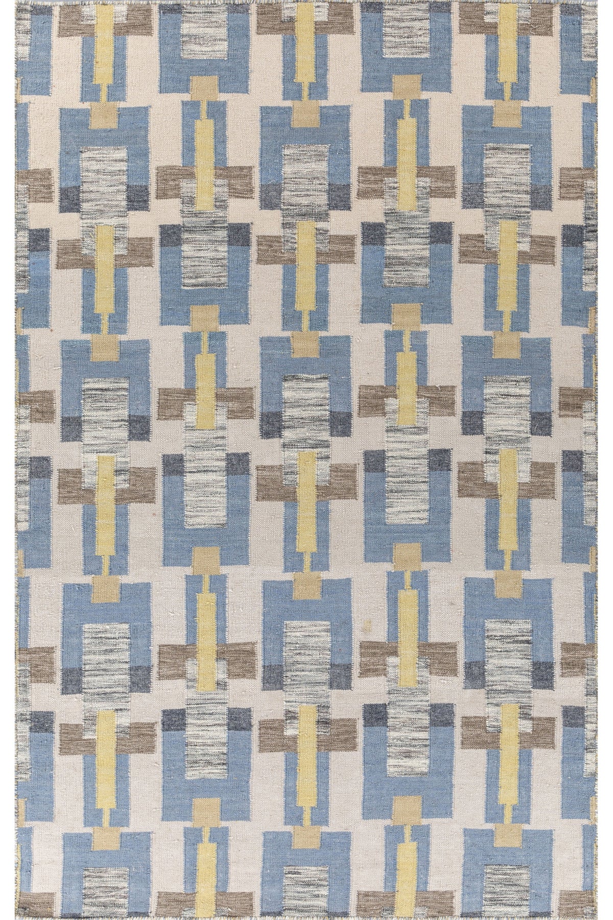 Jaipur Rugs Soft Geomatric 5X8 Feet Rug| Aegean Blue & Antique White Hand Knotted Dhurrie Carpet For Living Room