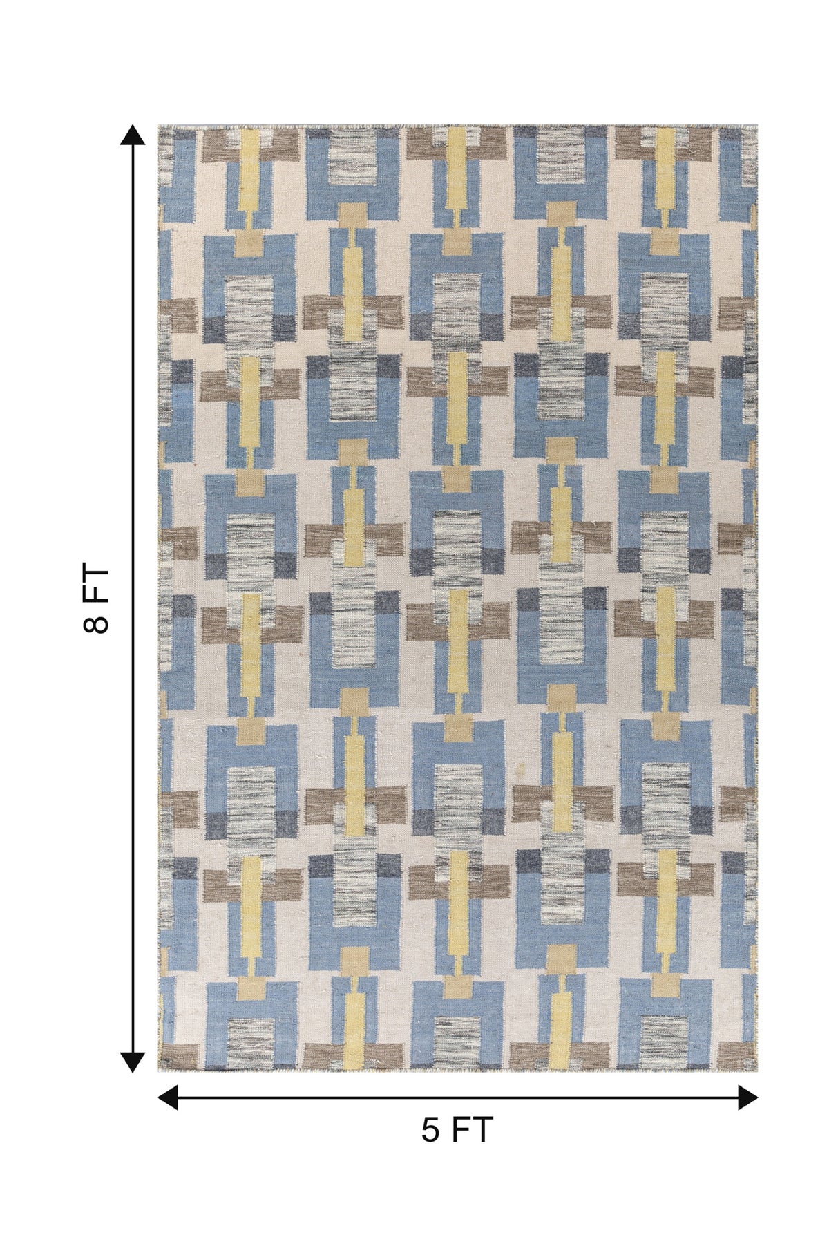 Jaipur Rugs Soft Geomatric 5X8 Feet Rug| Aegean Blue & Antique White Hand Knotted Dhurrie Carpet For Living Room