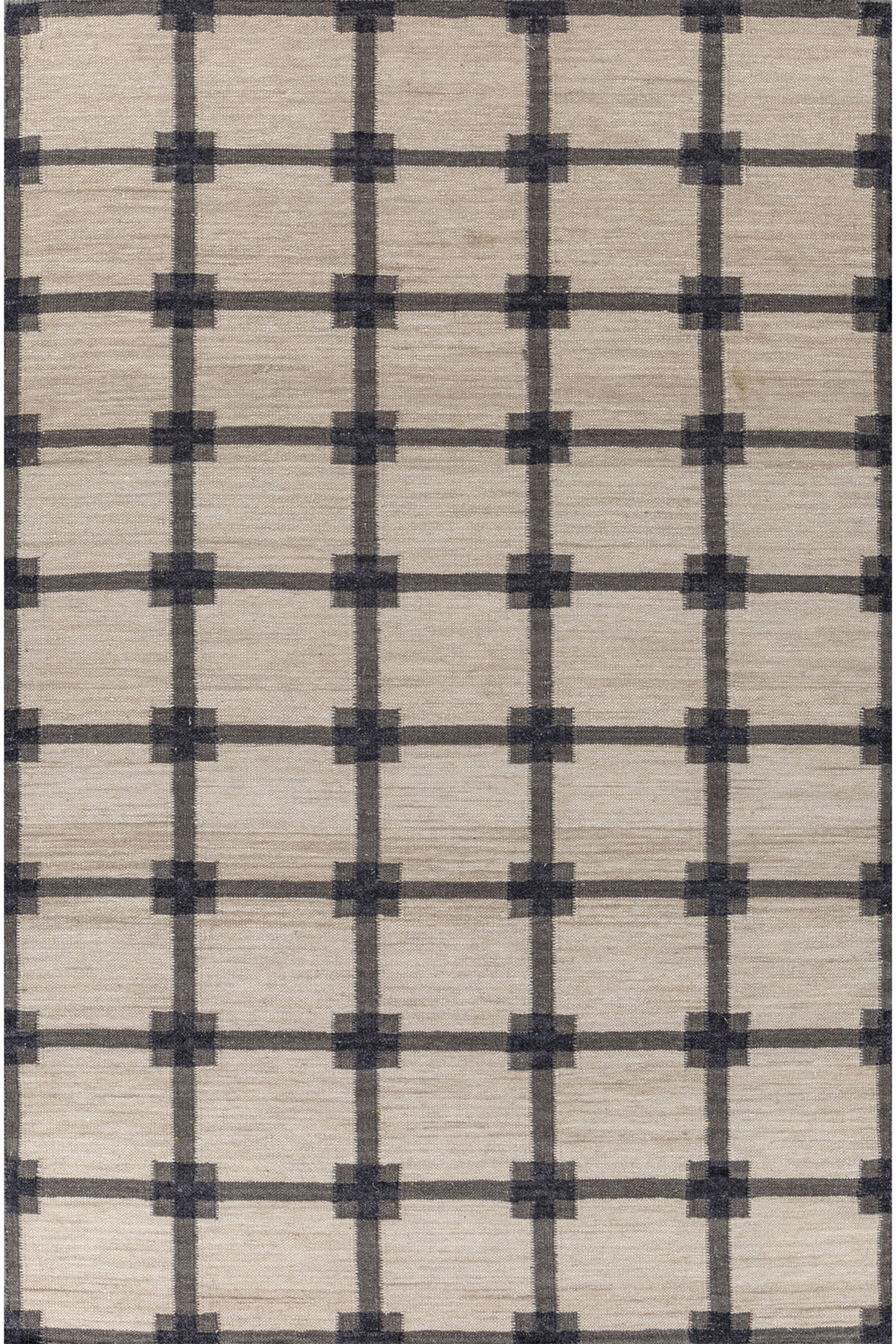 Jaipur Rugs Soft Geometric Grid 5X8 Feet Rug| Soft Beige & Charcoal Slate Hand Knotted Dhurrie Carpet For Living Room