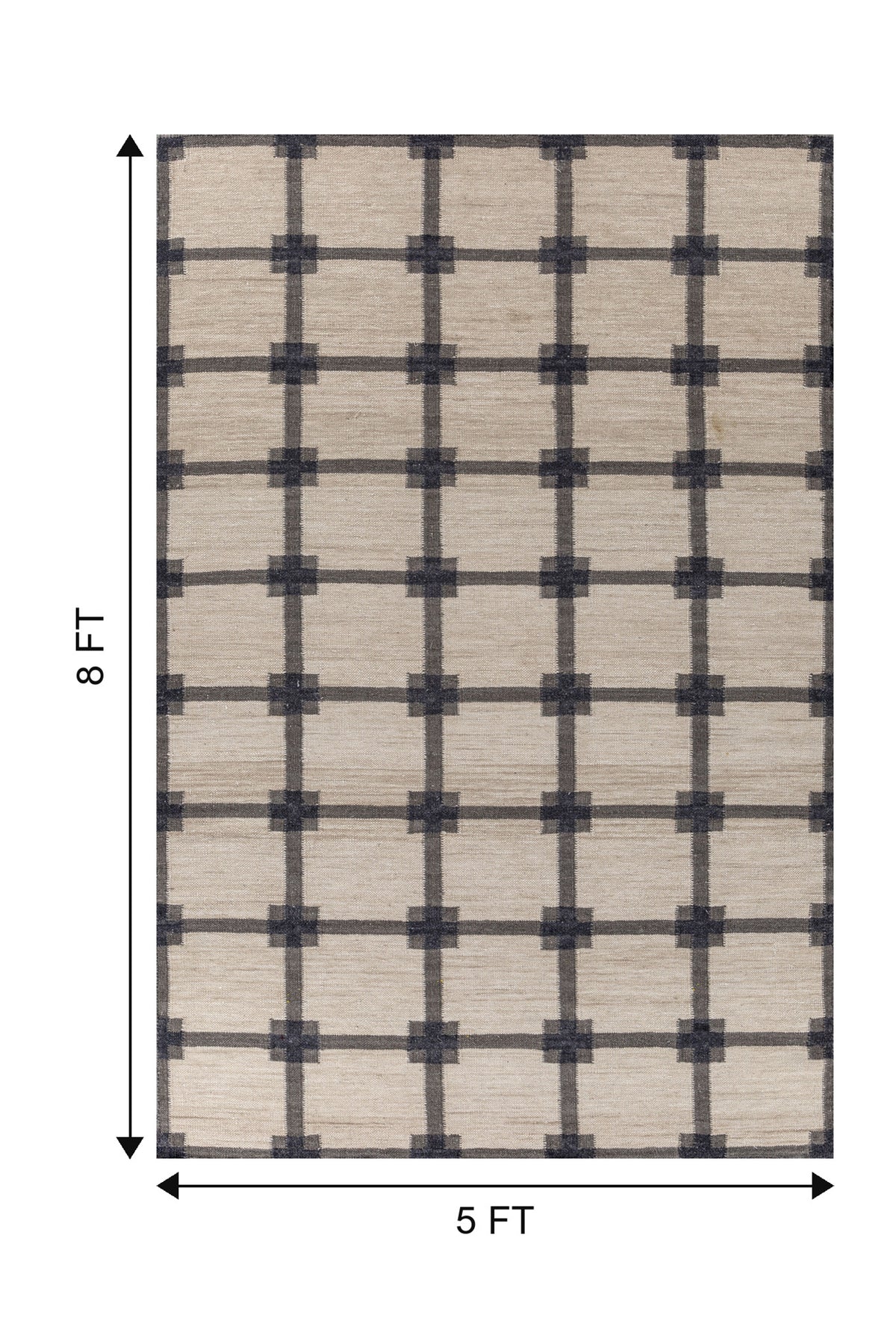 Jaipur Rugs Soft Geometric Grid 5X8 Feet Rug| Soft Beige & Charcoal Slate Hand Knotted Dhurrie Carpet For Living Room