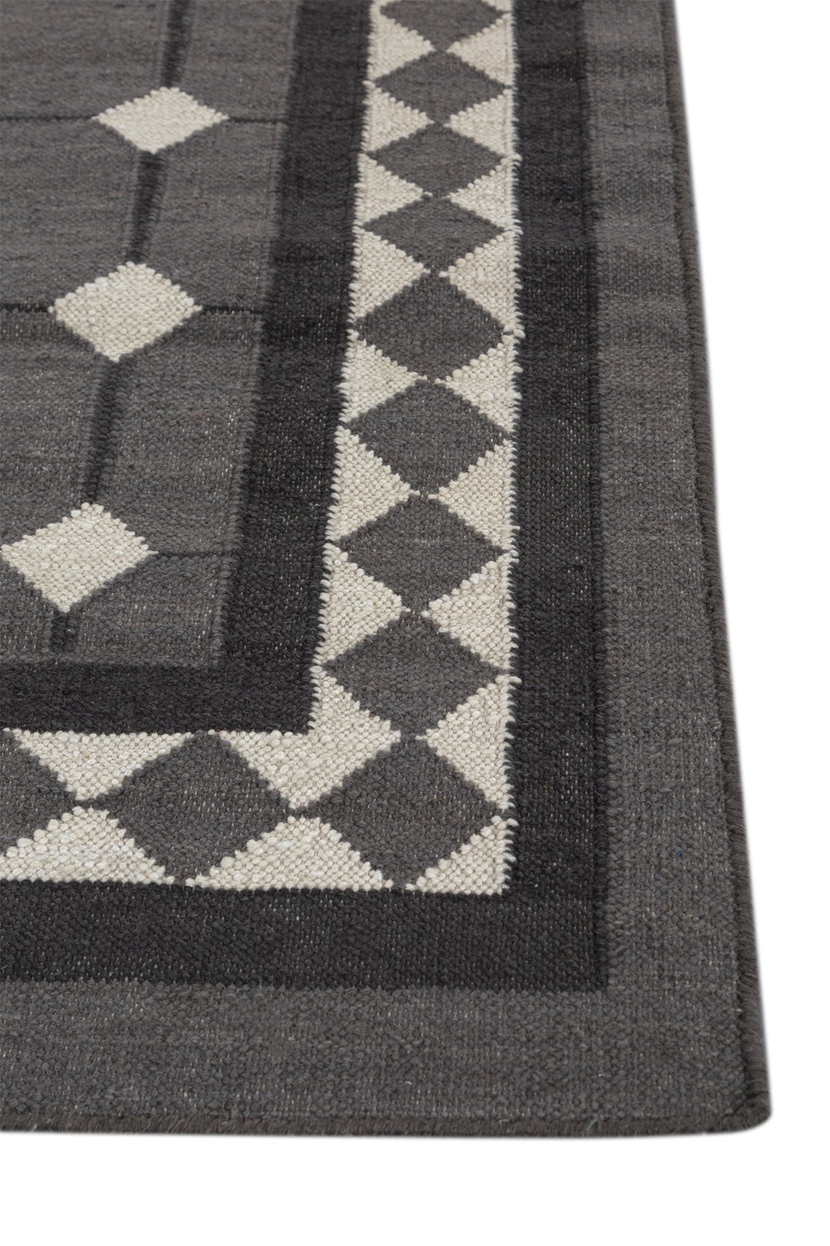 Jaipur Rugs Soft Geomatric Grid 5X8 Feet Rug| Charcoal Slate & Liquorice Hand Knotted Dhurrie Carpet For Living Room