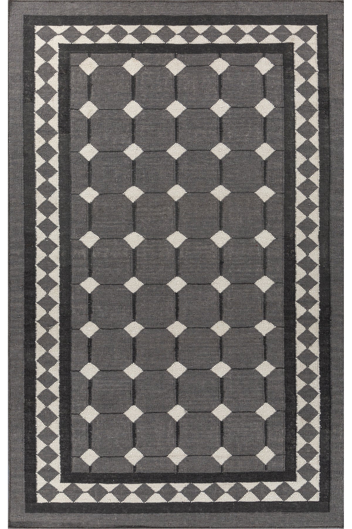 Jaipur Rugs Soft Geomatric Grid 5X8 Feet Rug| Charcoal Slate & Liquorice Hand Knotted Dhurrie Carpet For Living Room