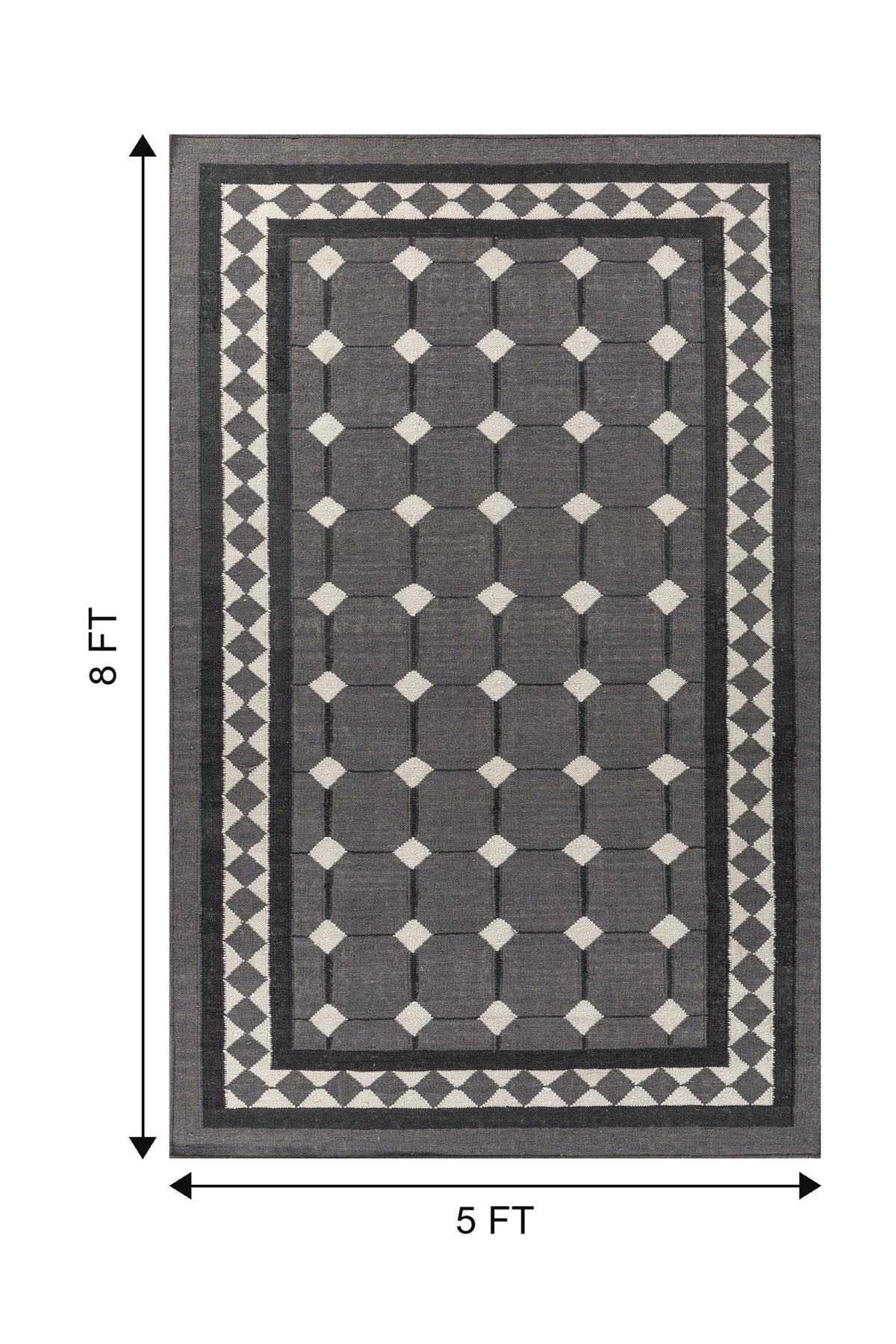 Jaipur Rugs Soft Geomatric Grid 5X8 Feet Rug| Charcoal Slate & Liquorice Hand Knotted Dhurrie Carpet For Living Room