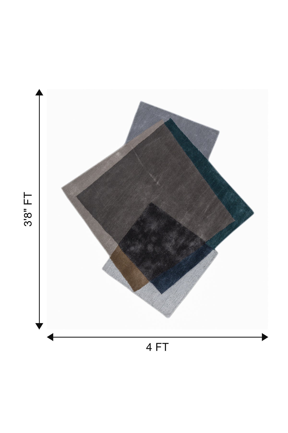 Jaipur Rugs Soft Abstract 4X3'8 Feet Rug| Charcoal Slate & Pearl Blue Hand Tufted Rug Carpet For Living Room