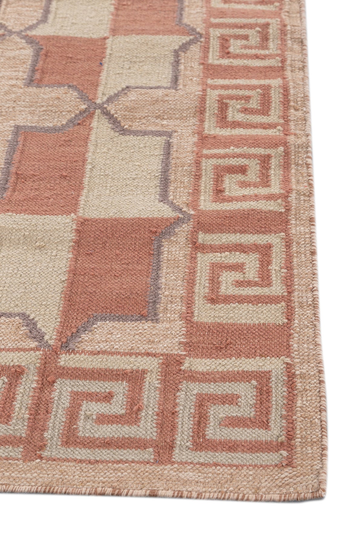 Jaipur Rugs Soft Geomatric With Greek Key Border 5X8 Feet Rug| Apricot & Sand Hand Knotted Dhurrie Carpet For Living Room