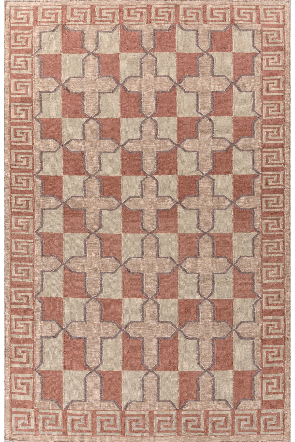 Jaipur Rugs Soft Geomatric With Greek Key Border 5X8 Feet Rug| Apricot & Sand Hand Knotted Dhurrie Carpet For Living Room