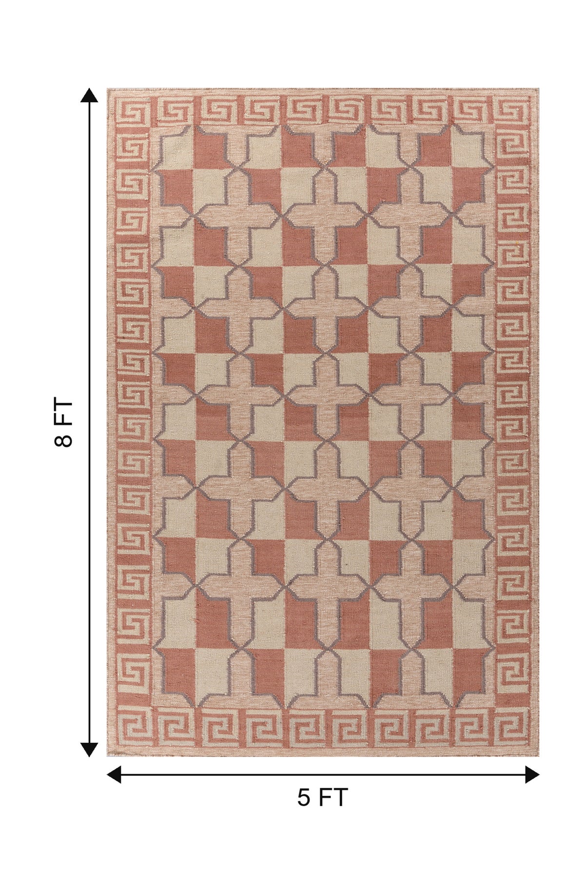 Jaipur Rugs Soft Geomatric With Greek Key Border 5X8 Feet Rug| Apricot & Sand Hand Knotted Dhurrie Carpet For Living Room