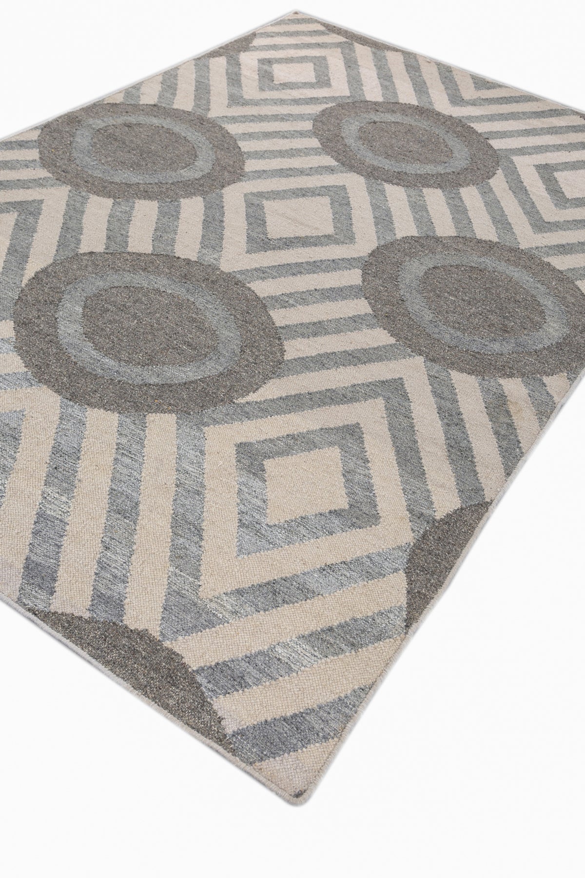 Jaipur Rugs Soft Modern Geomatric 5X8 Feet Rug| Antique White & Steel Wool Hand Knotted Dhurrie Carpet For Living Room