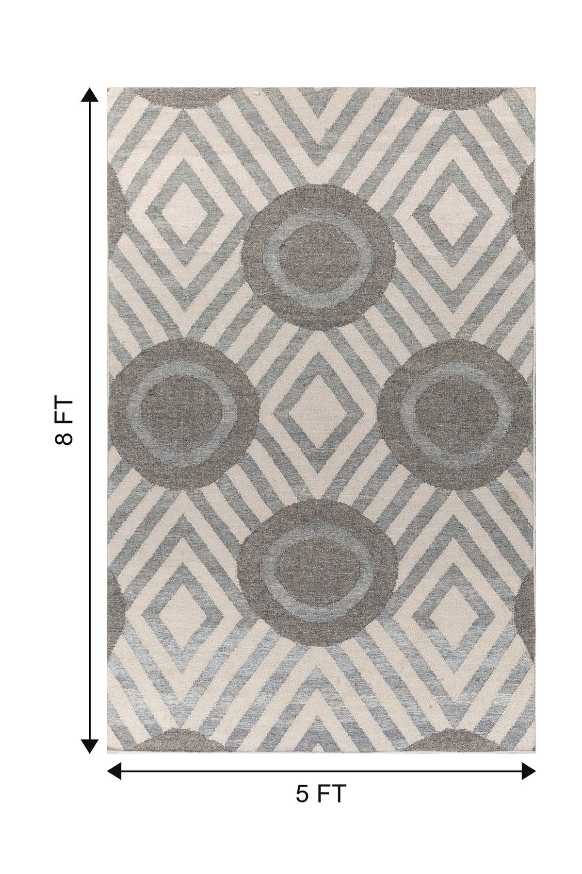 Jaipur Rugs Soft Modern Geomatric 5X8 Feet Rug| Antique White & Steel Wool Hand Knotted Dhurrie Carpet For Living Room