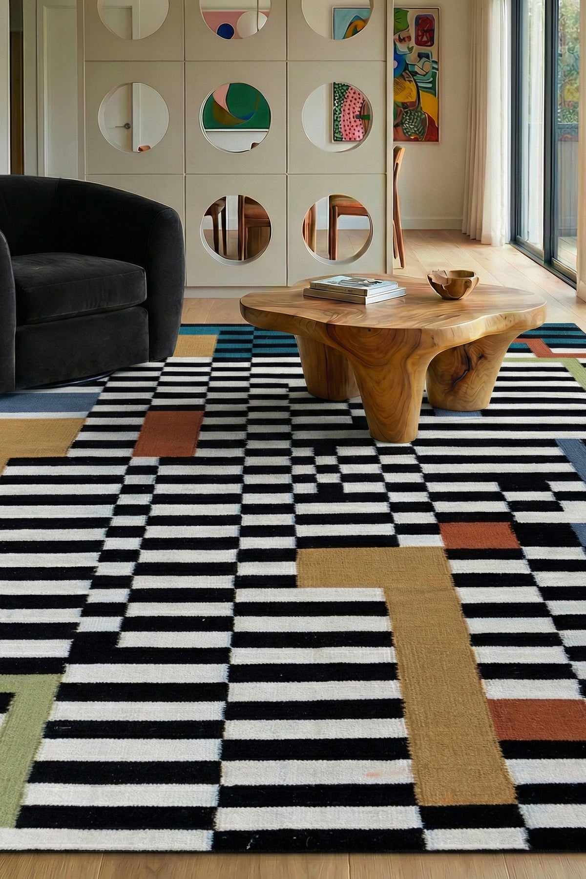 Jaipur Rugs Soft Striped 6X9 Feet Rug| Ebony & Undyed White Hand Knotted Dhurrie Carpet For Living Room