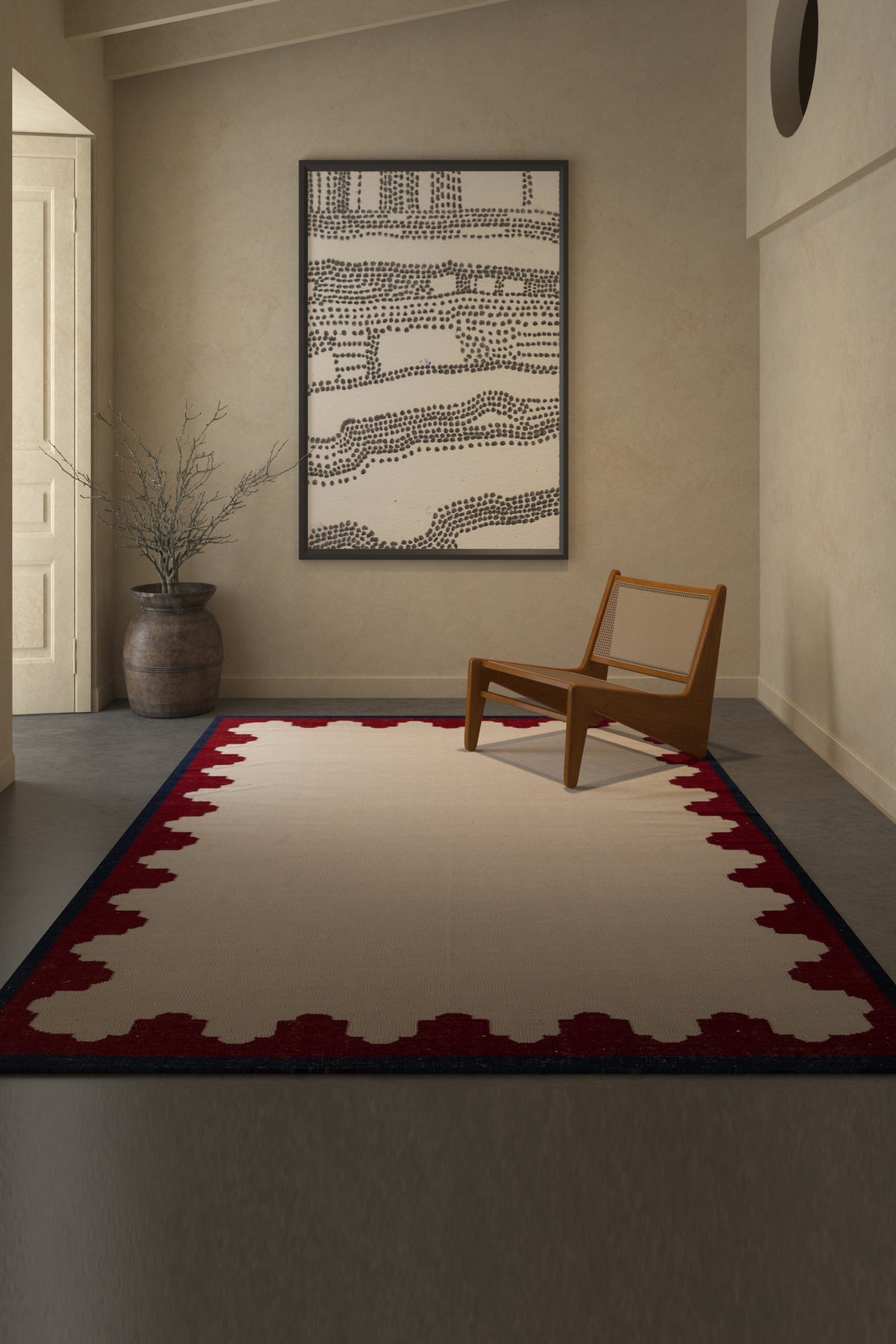 Jaipur Rugs Soft Scalloped Border 6X9 Feet Rug| Light Silver & Garnet Hand Knotted Dhurrie Carpet For Living Room