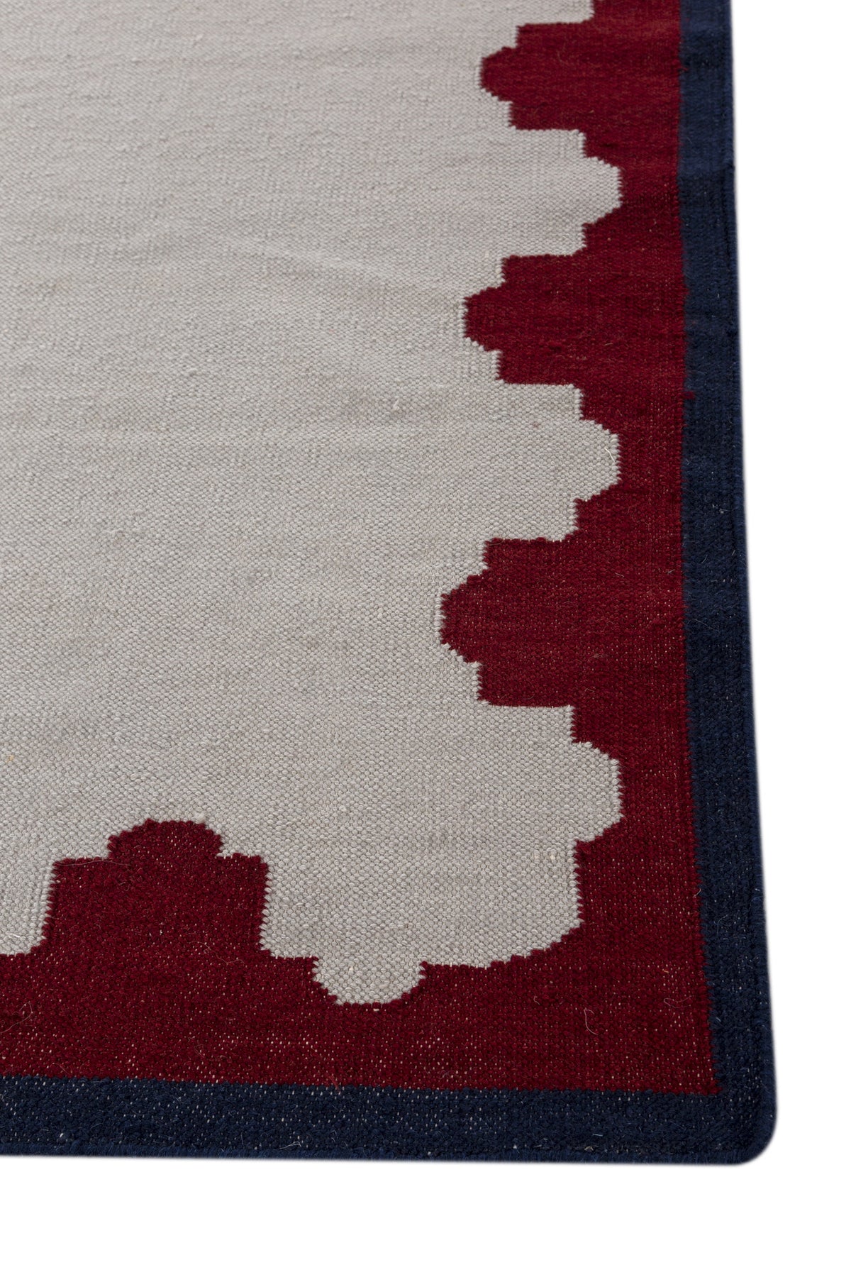Jaipur Rugs Soft Scalloped Border 6X9 Feet Rug| Light Silver & Garnet Hand Knotted Dhurrie Carpet For Living Room