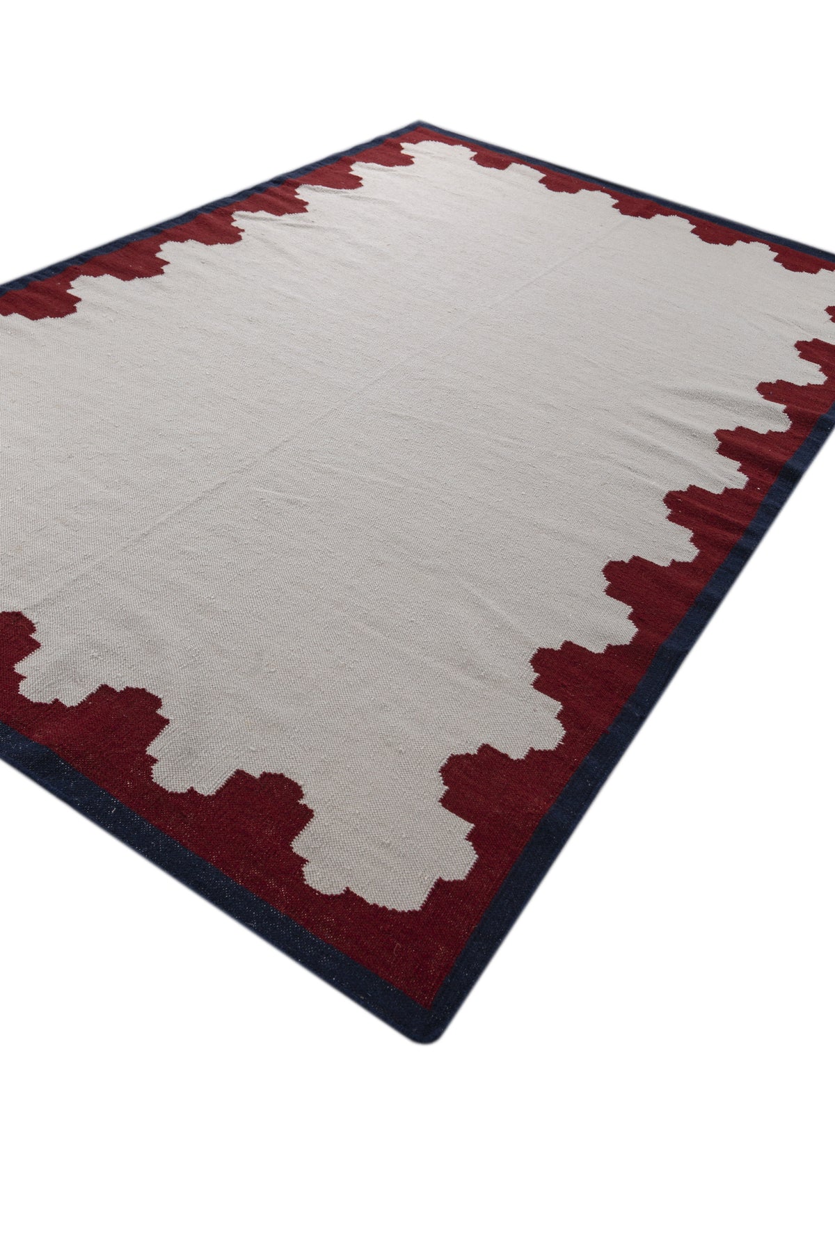 Jaipur Rugs Soft Scalloped Border 6X9 Feet Rug| Light Silver & Garnet Hand Knotted Dhurrie Carpet For Living Room
