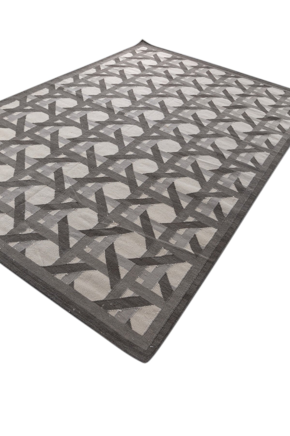 Jaipur Rugs Soft Trellis 6X9 Feet Rug| Charcoal Slate & Light Silver Hand Knotted Dhurrie Carpet For Living Room
