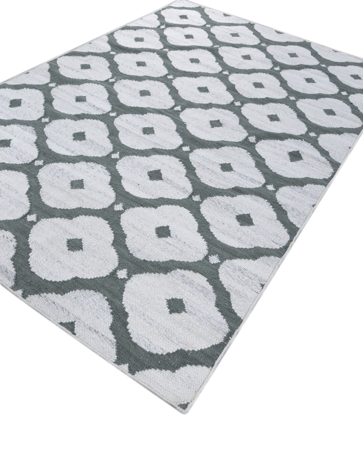 Jaipur Rugs Soft Quatrefoil 5X8 Feet Rug| Undyed White & Mineral Hand Knotted Dhurrie Carpet For Living Room