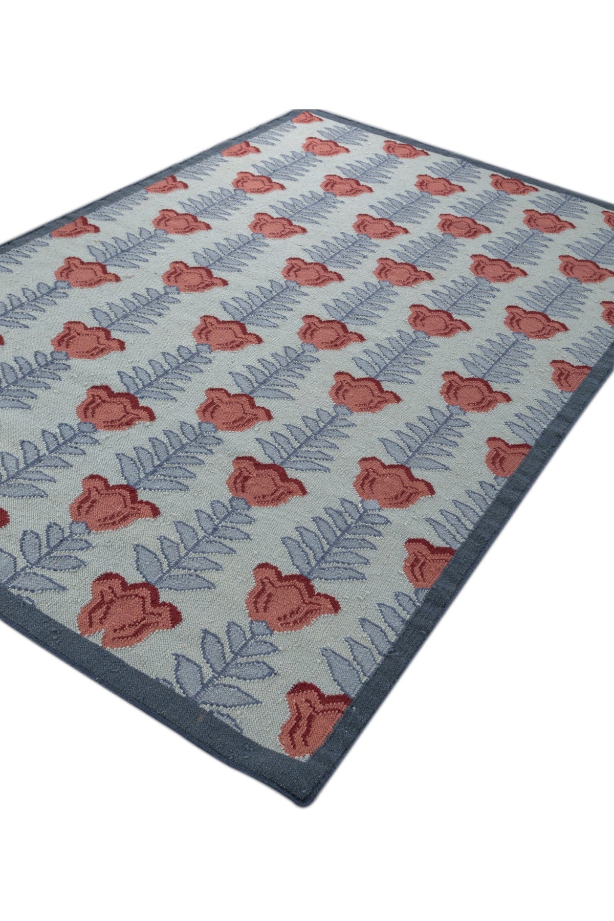 Jaipur Rugs Soft Ethnic Floral 5X8 Feet Rug| Silver Sea Moss & Milky Blue Hand Knotted Dhurrie Carpet For Living Room