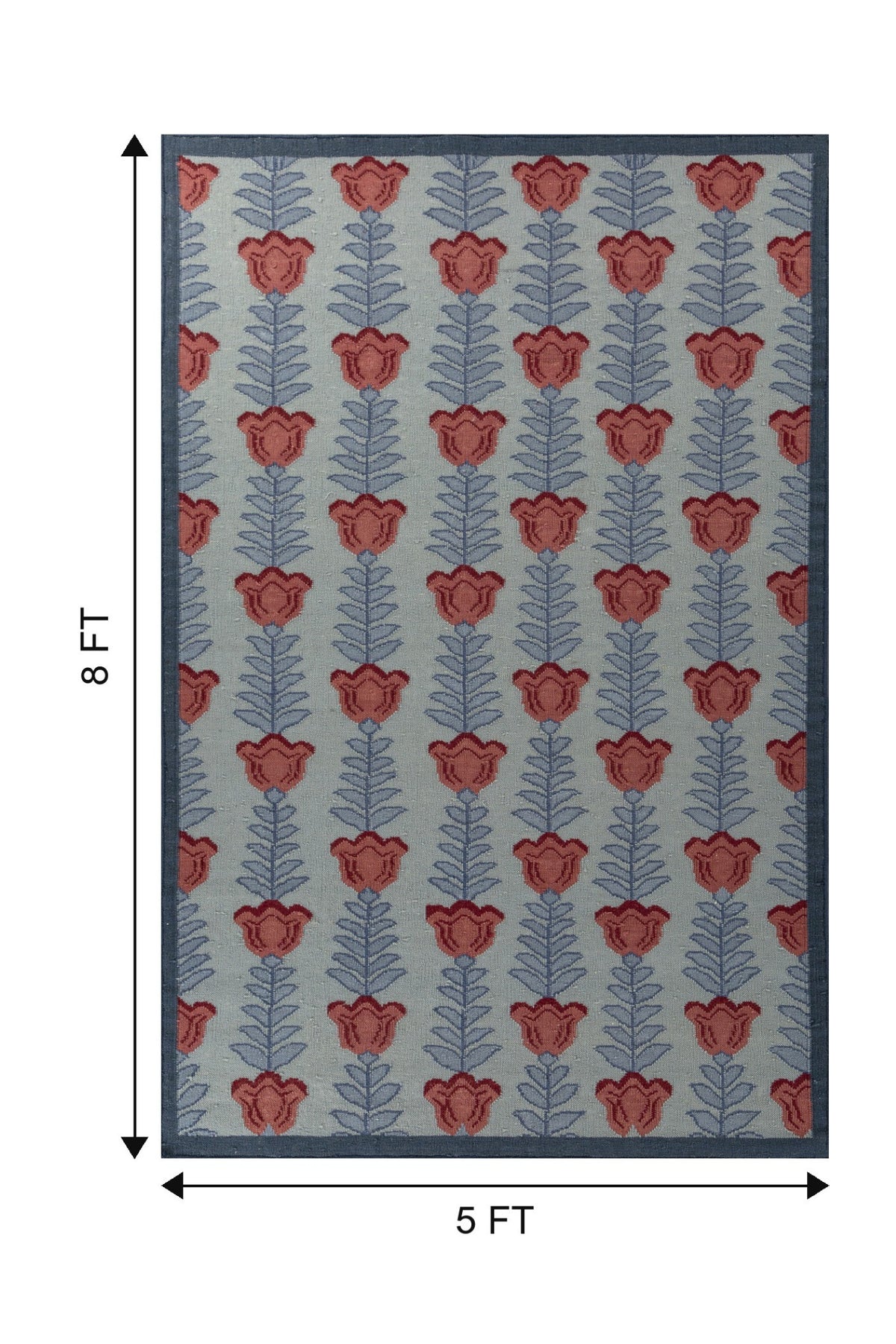 Jaipur Rugs Soft Ethnic Floral 5X8 Feet Rug| Silver Sea Moss & Milky Blue Hand Knotted Dhurrie Carpet For Living Room