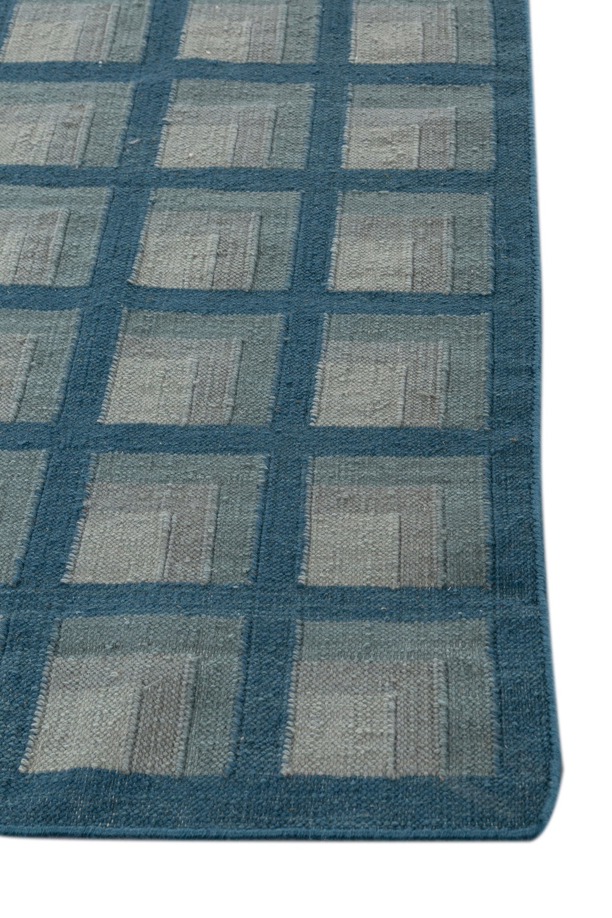 Jaipur Rugs Soft Checkered 4X6 Feet Rug| Capri & Aruba Blue Hand Knotted Dhurrie Carpet For Living Room