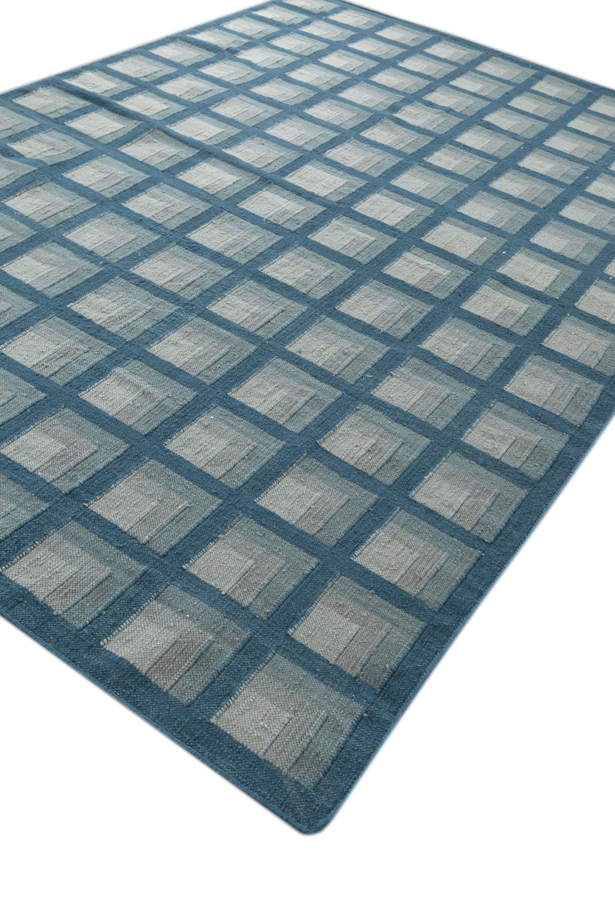 Jaipur Rugs Soft Checkered 4X6 Feet Rug| Capri & Aruba Blue Hand Knotted Dhurrie Carpet For Living Room