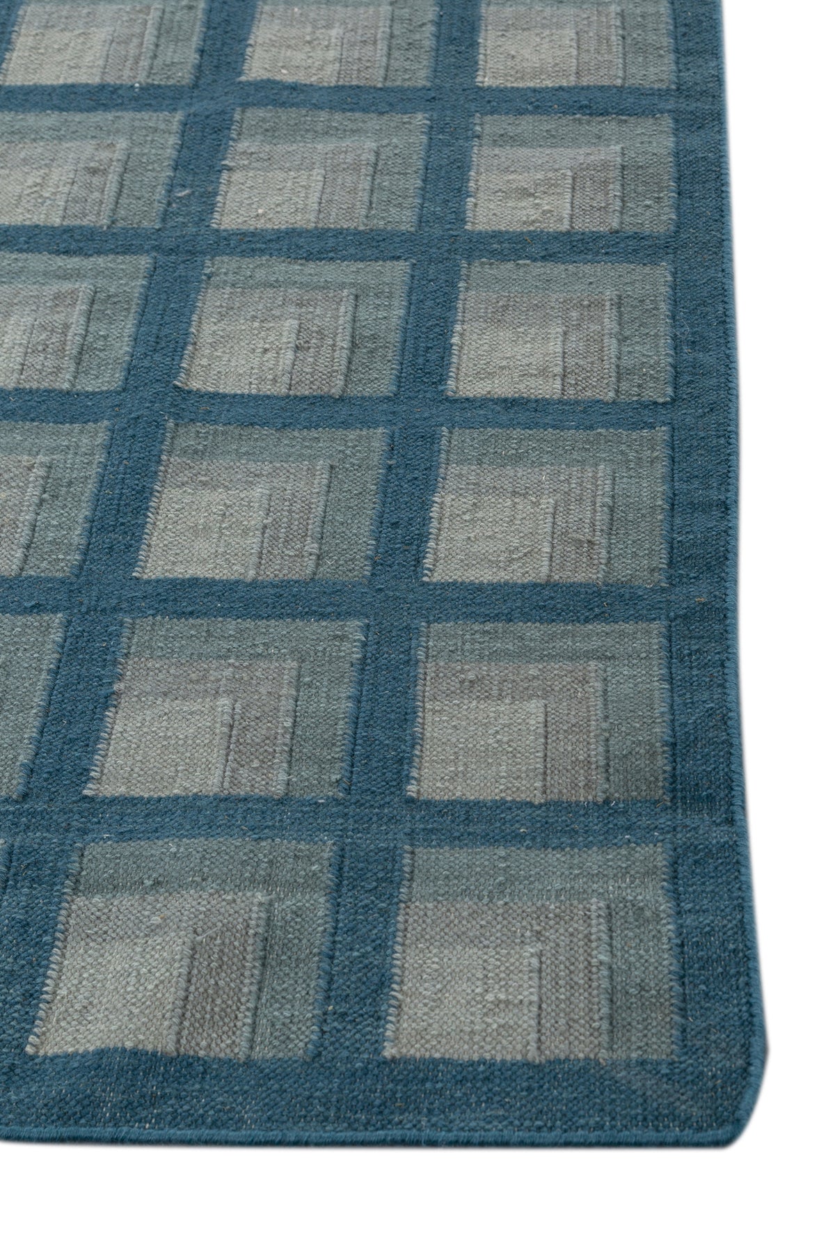 Jaipur Rugs Soft Checkered 5X8 Feet Rug| Capri & Aruba Blue Hand Knotted Dhurrie Carpet For Living Room