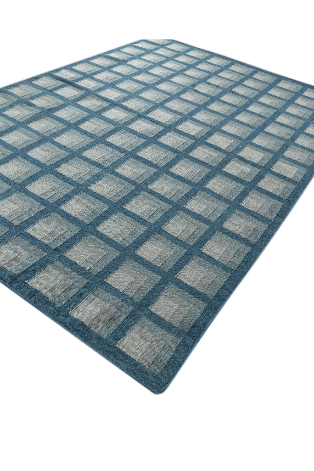 Jaipur Rugs Soft Checkered 5X8 Feet Rug| Capri & Aruba Blue Hand Knotted Dhurrie Carpet For Living Room
