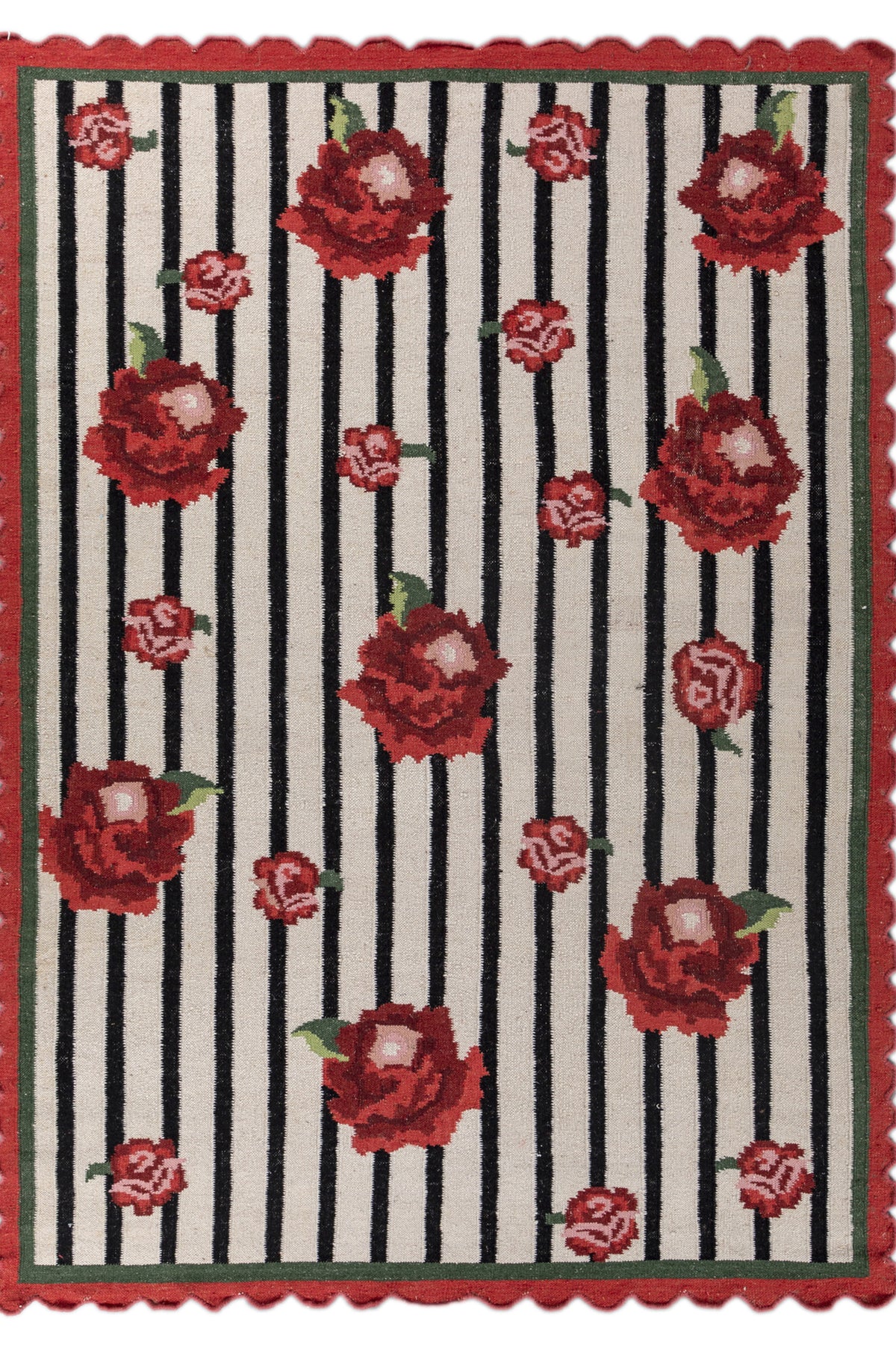 Jaipur Rugs Soft Floral 6X9 Feet Rug| White & Ebony Hand Knotted Dhurrie Carpet For Living Room