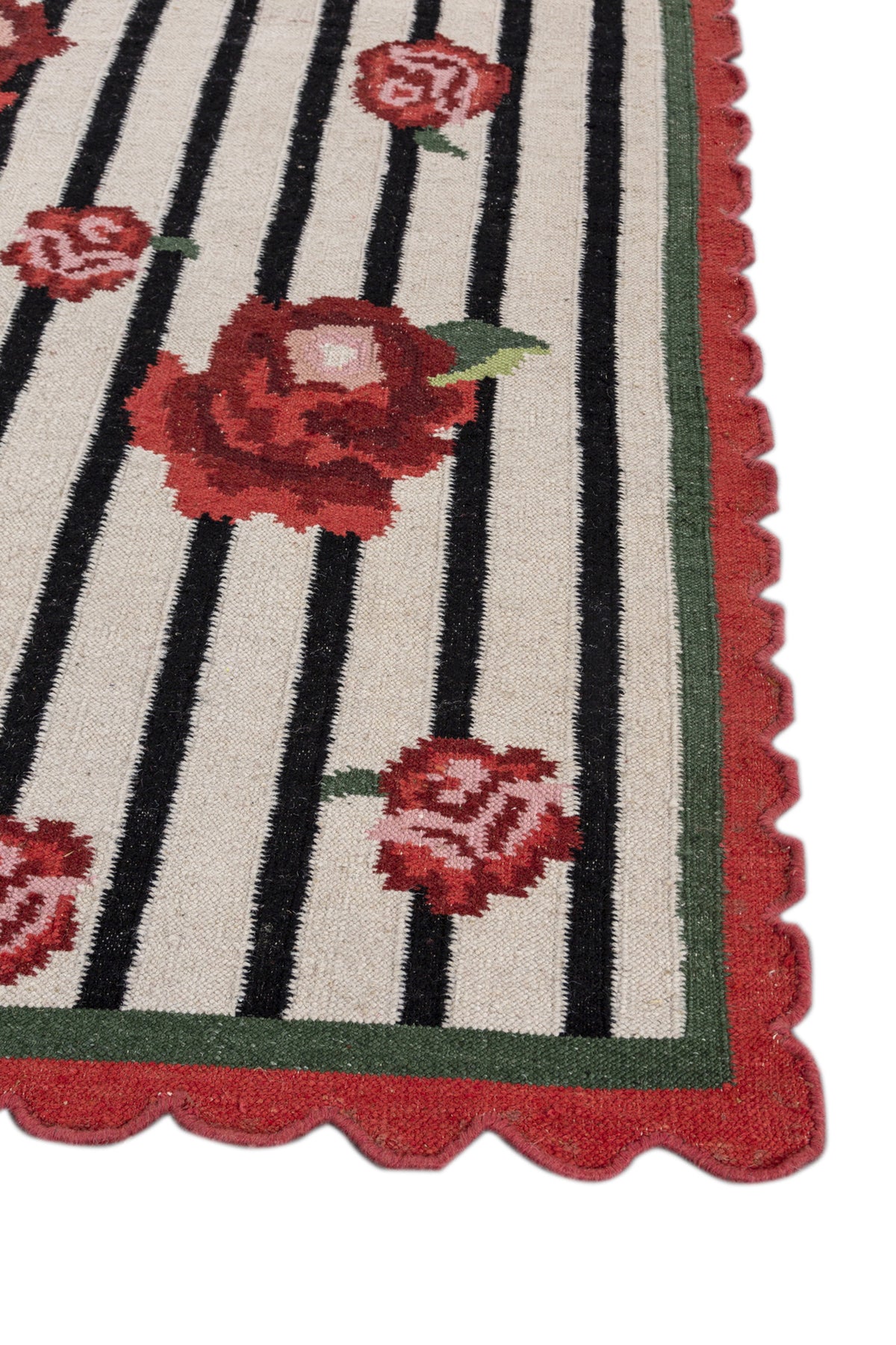 Jaipur Rugs Soft Floral 6X9 Feet Rug| White & Ebony Hand Knotted Dhurrie Carpet For Living Room