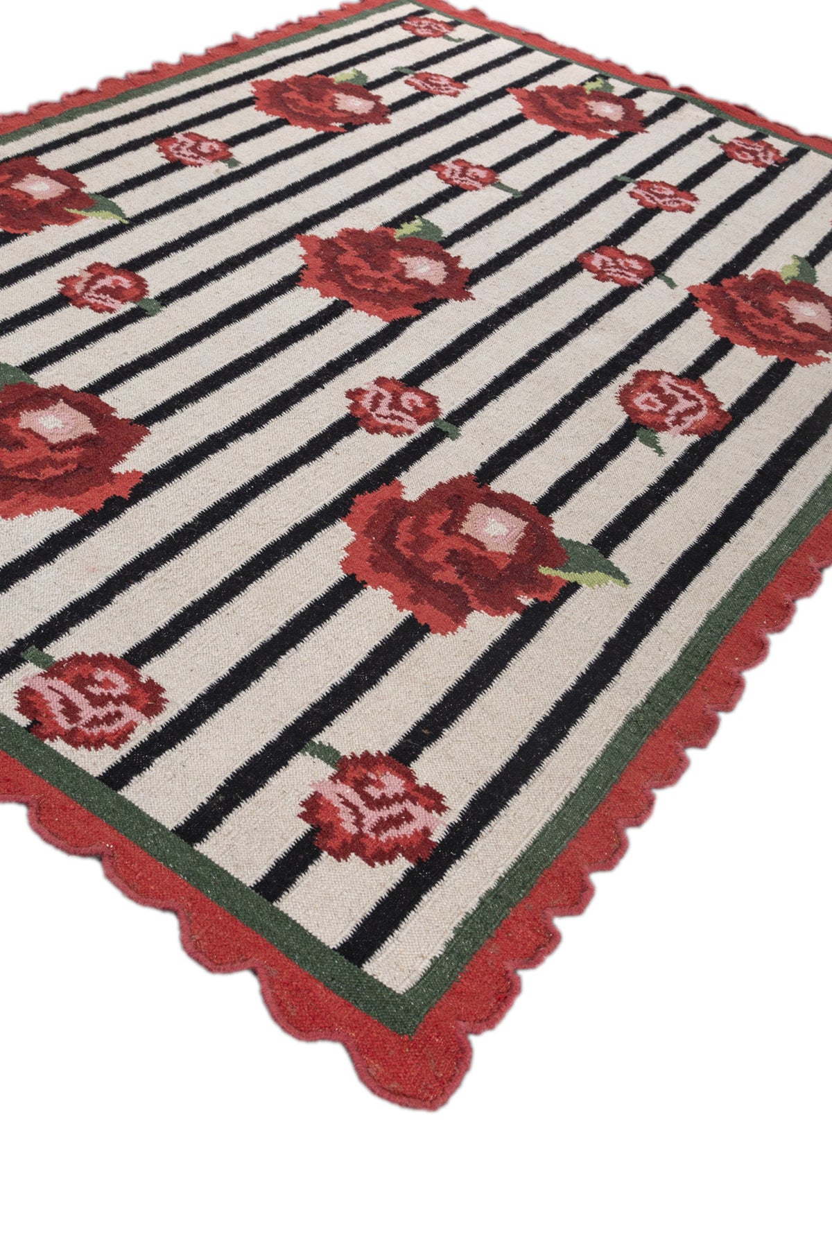 Jaipur Rugs Soft Floral 6X9 Feet Rug| White & Ebony Hand Knotted Dhurrie Carpet For Living Room