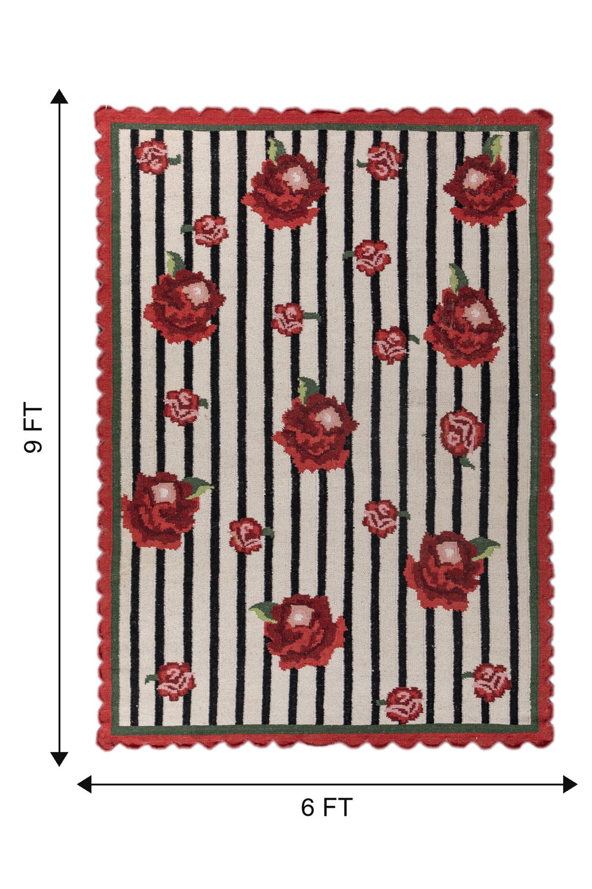 Jaipur Rugs Soft Floral 6X9 Feet Rug| White & Ebony Hand Knotted Dhurrie Carpet For Living Room