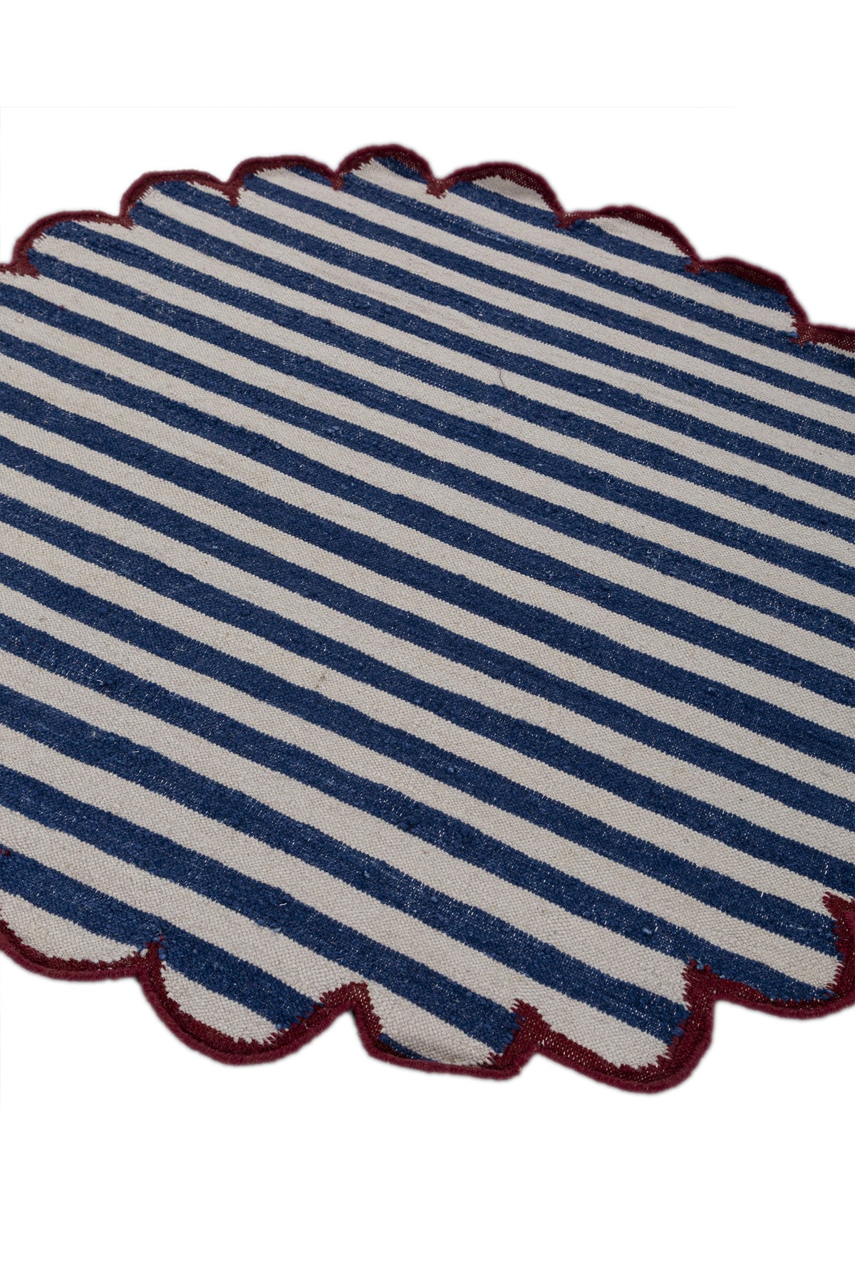 Jaipur Rugs Soft Striped 5X5 Feet Rug| White & Medium Cobalt Hand Knotted Dhurrie Carpet For Living Room