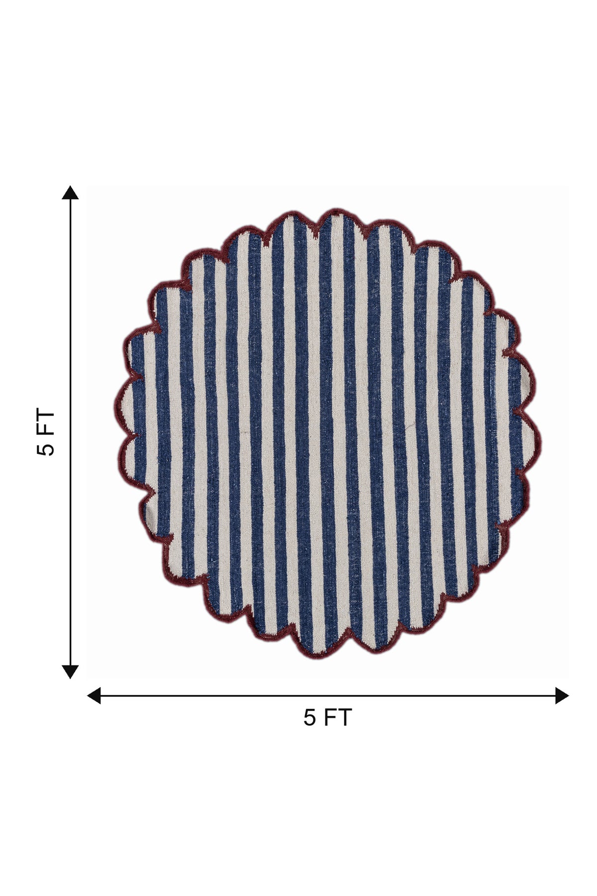 Jaipur Rugs Soft Striped 5X5 Feet Rug| White & Medium Cobalt Hand Knotted Dhurrie Carpet For Living Room
