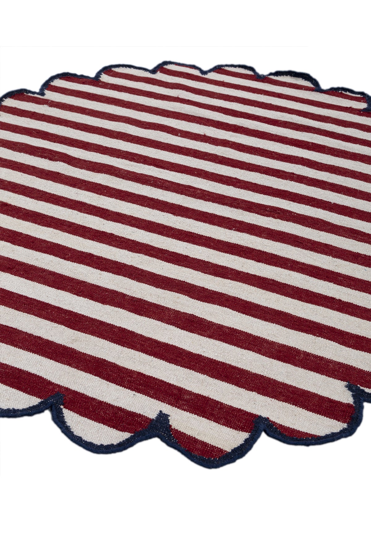 Jaipur Rugs Soft Striped 6X6 Feet Rug| White & Medium Red Hand Knotted Dhurrie Carpet For Living Room