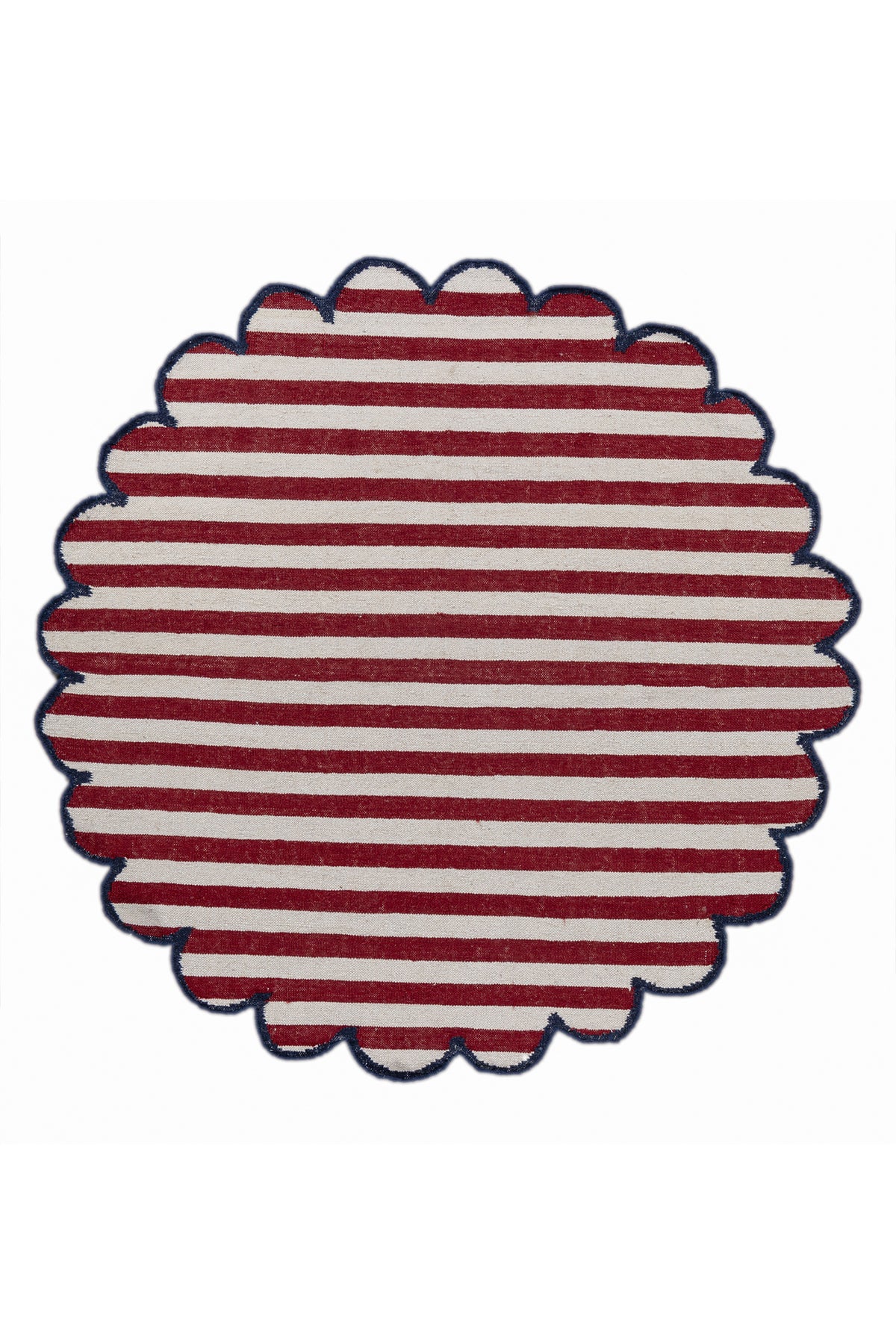Jaipur Rugs Soft Striped 6X6 Feet Rug| White & Medium Red Hand Knotted Dhurrie Carpet For Living Room