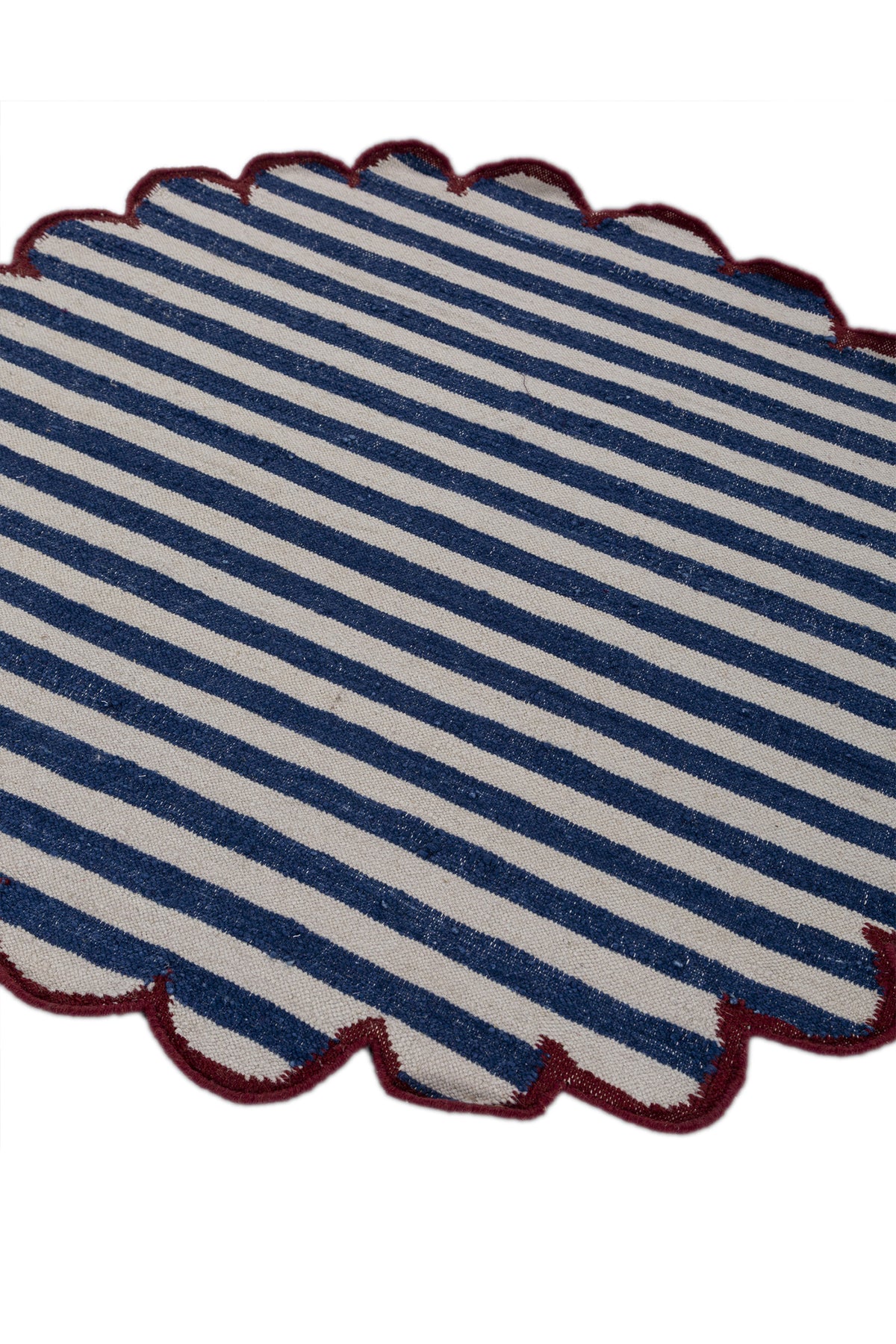 Jaipur Rugs Soft Striped 6X6 Feet Rug| White & Medium Cobalt Hand Knotted Dhurrie Carpet For Living Room
